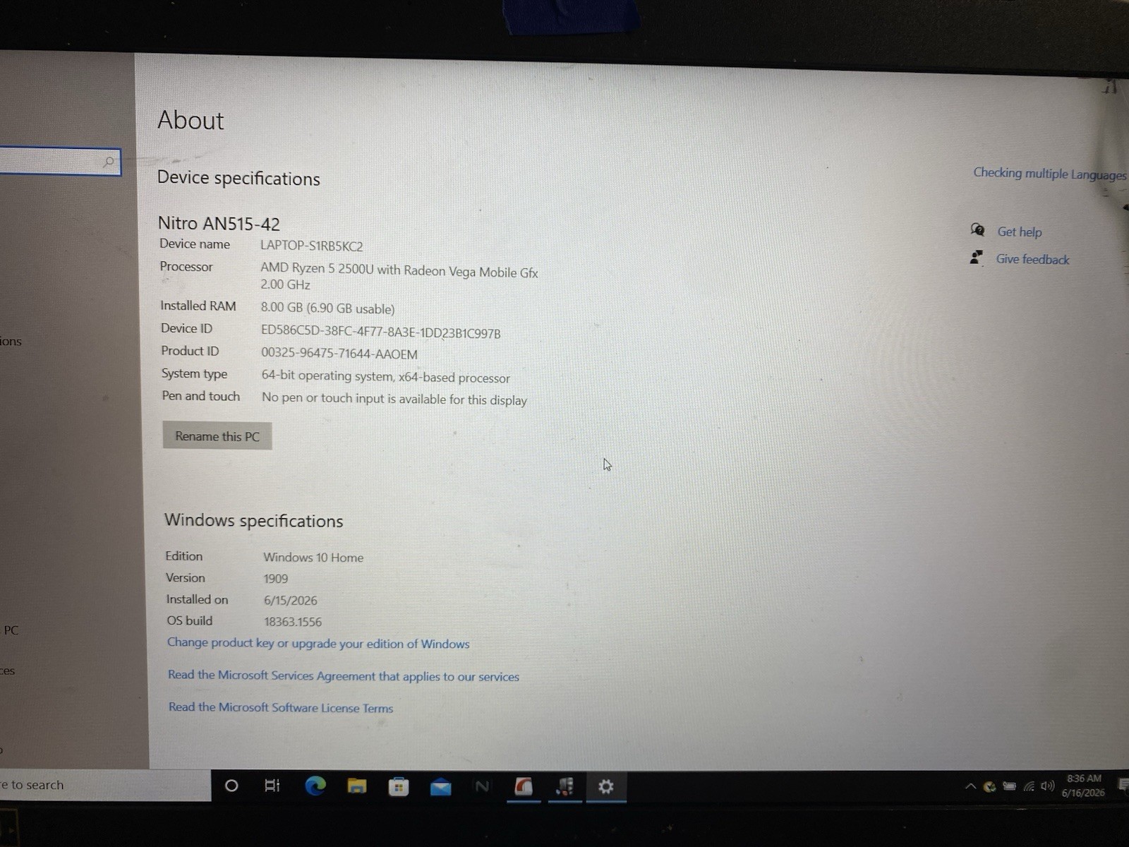 Acer NITRO 5 AN515-42 15.6 inch (AMD Ryzen 5 2500U, 2.0GHz, 8GB RAM) Read Desc
