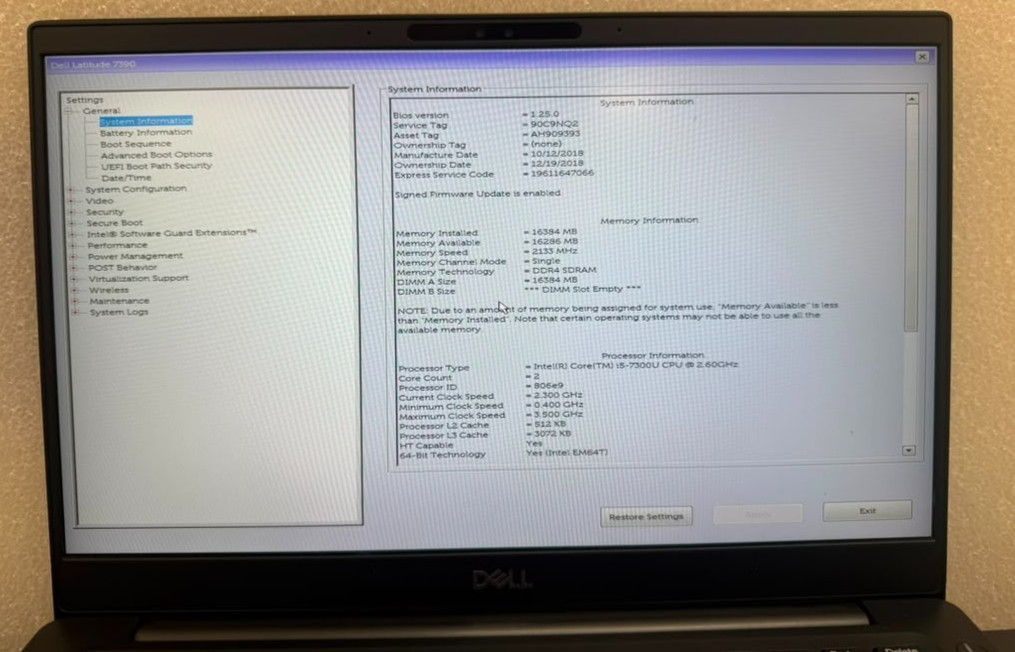 Dell Latitude 7390 13.3″ i5-7300U 16GB RAM NO BATTERY . Read desc