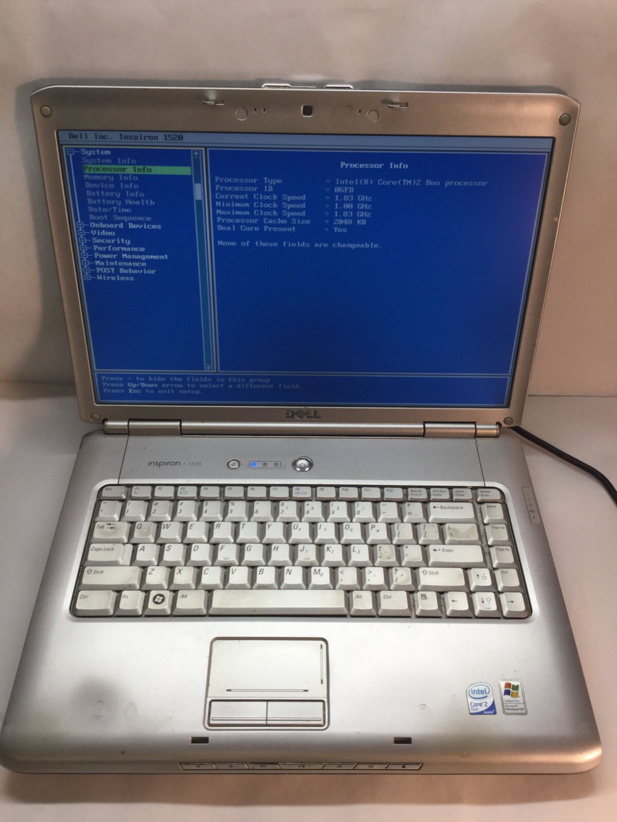 Dell Inspiron 1520 15″ Laptop Intel Core 2 Duo- BOOTS TO BIOS-MZ