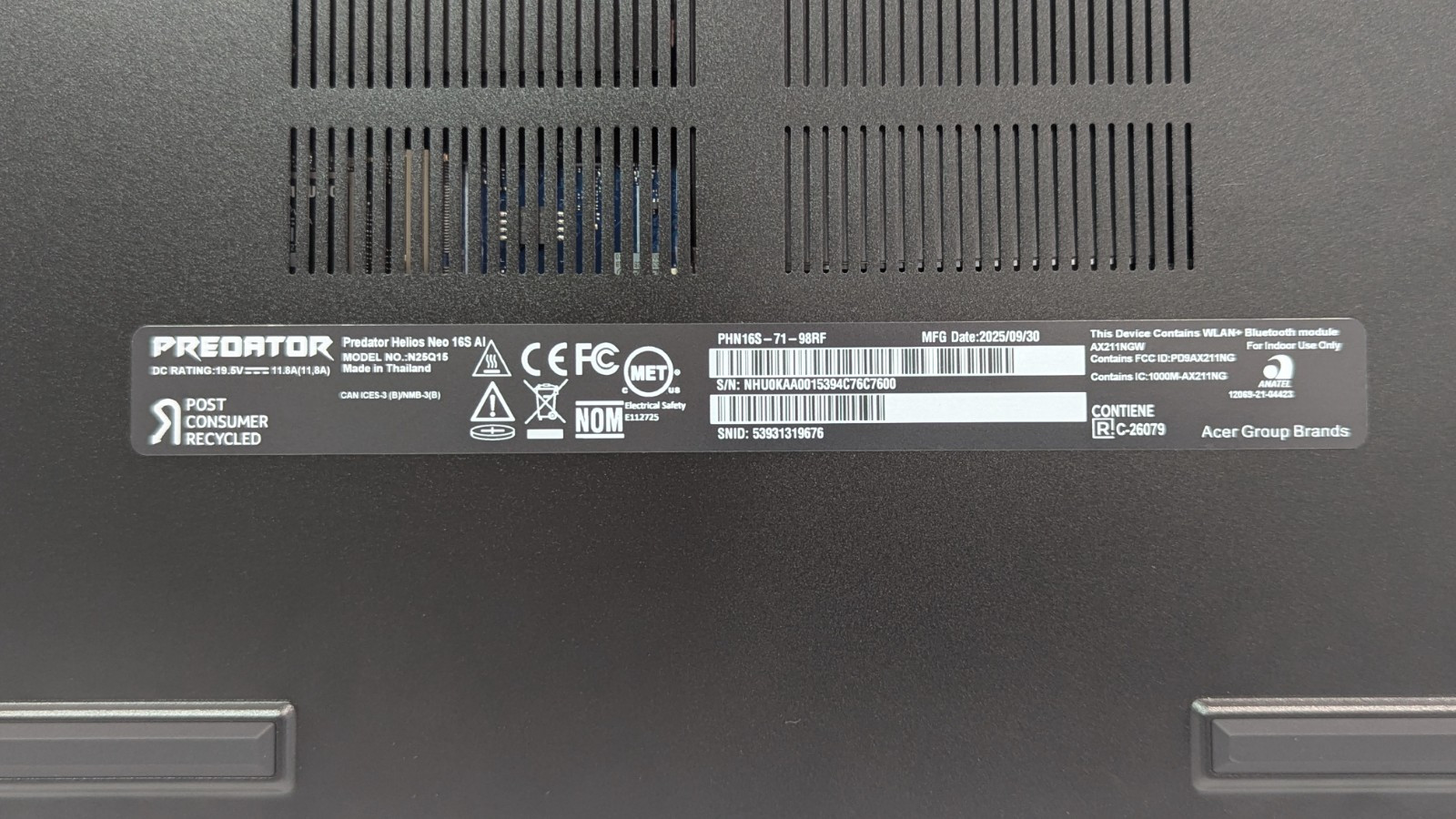 Acer Predator Helios Neo 16S Intel Ultra 9 275HX 32GB RAM NVIDA GeForce 5070 Ti