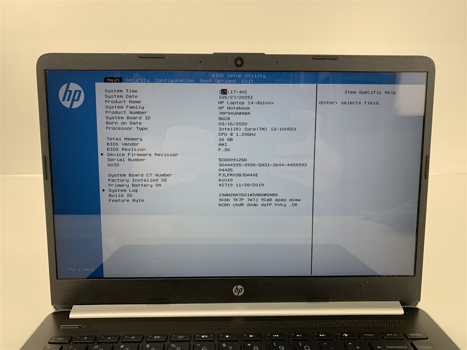 HP Laptop 14-dq1033cl Intel i3-1005G1 1,20Ghz 16GB RAM 128GB NVMe M.2 SSD Win11