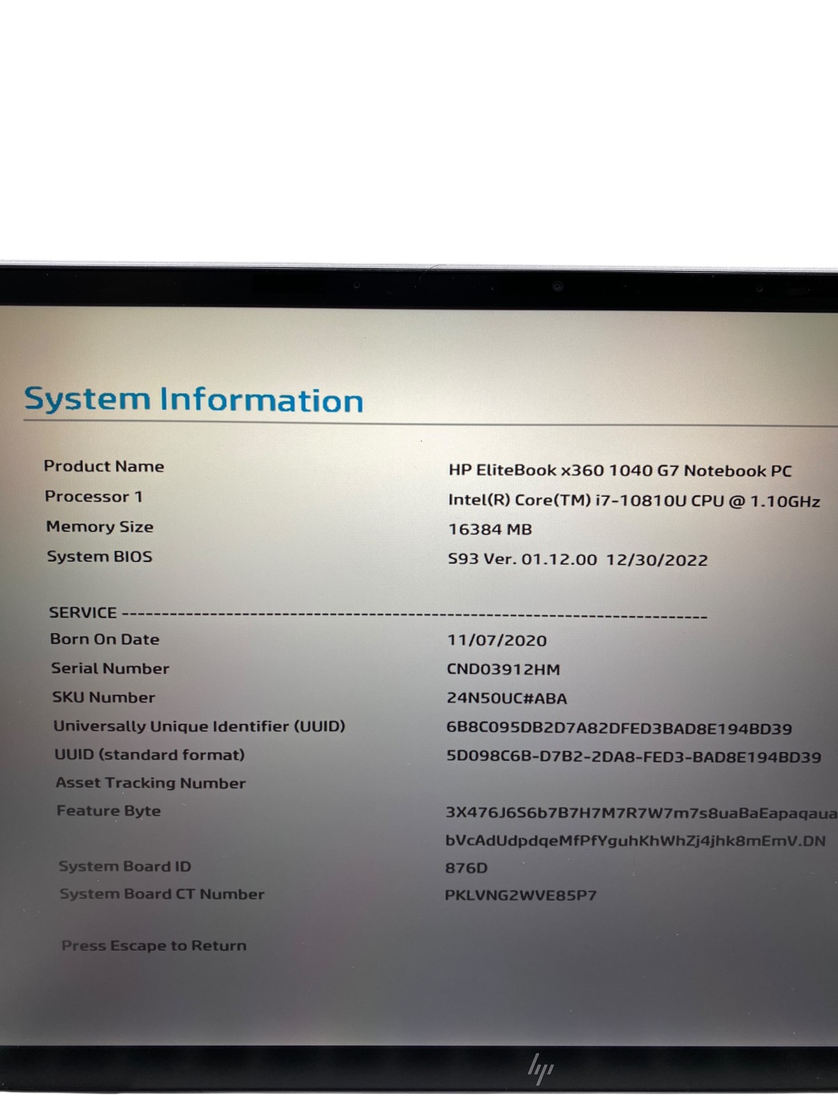 HP EliteBook X360 1040 G7 14″ i7-10810U 1.10GHz 16GB RAM NO SSD – Grade D