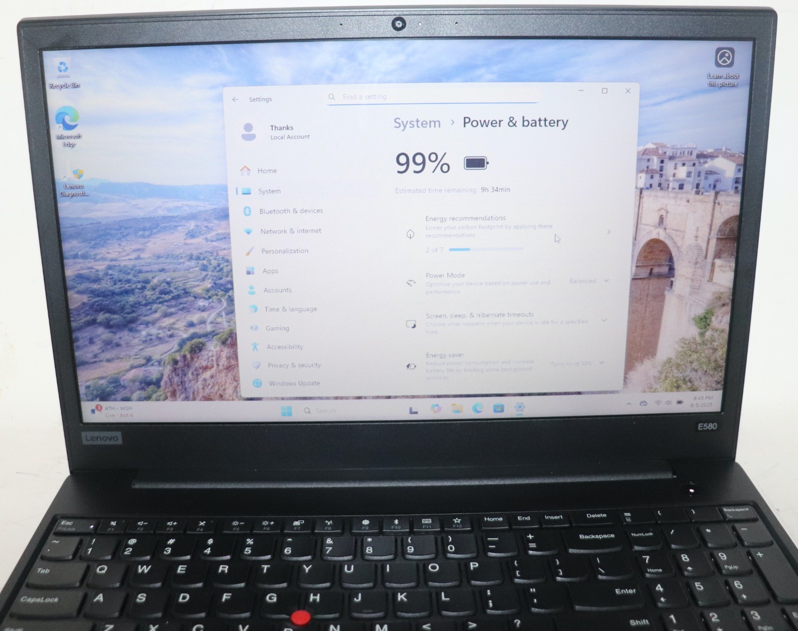 Lenovo ThinkPad E580|Intel Core i5@2.50 GHz|16GB RAM|256GB SSD|Win11|Webcam