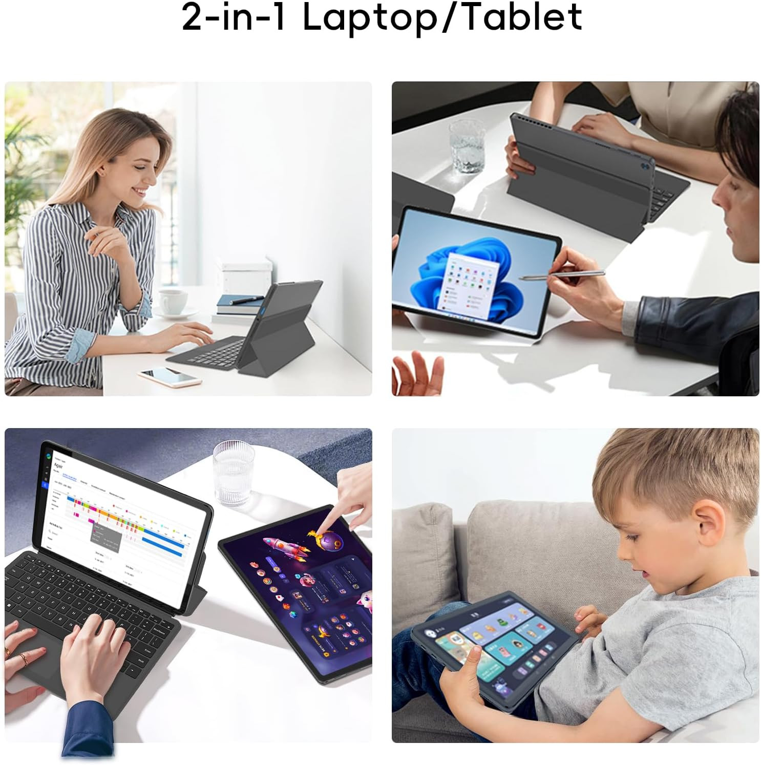 2-In-1 Laptop Tablet with Windows 11, 1 Year Office 365 Included & Magnetic Keyb