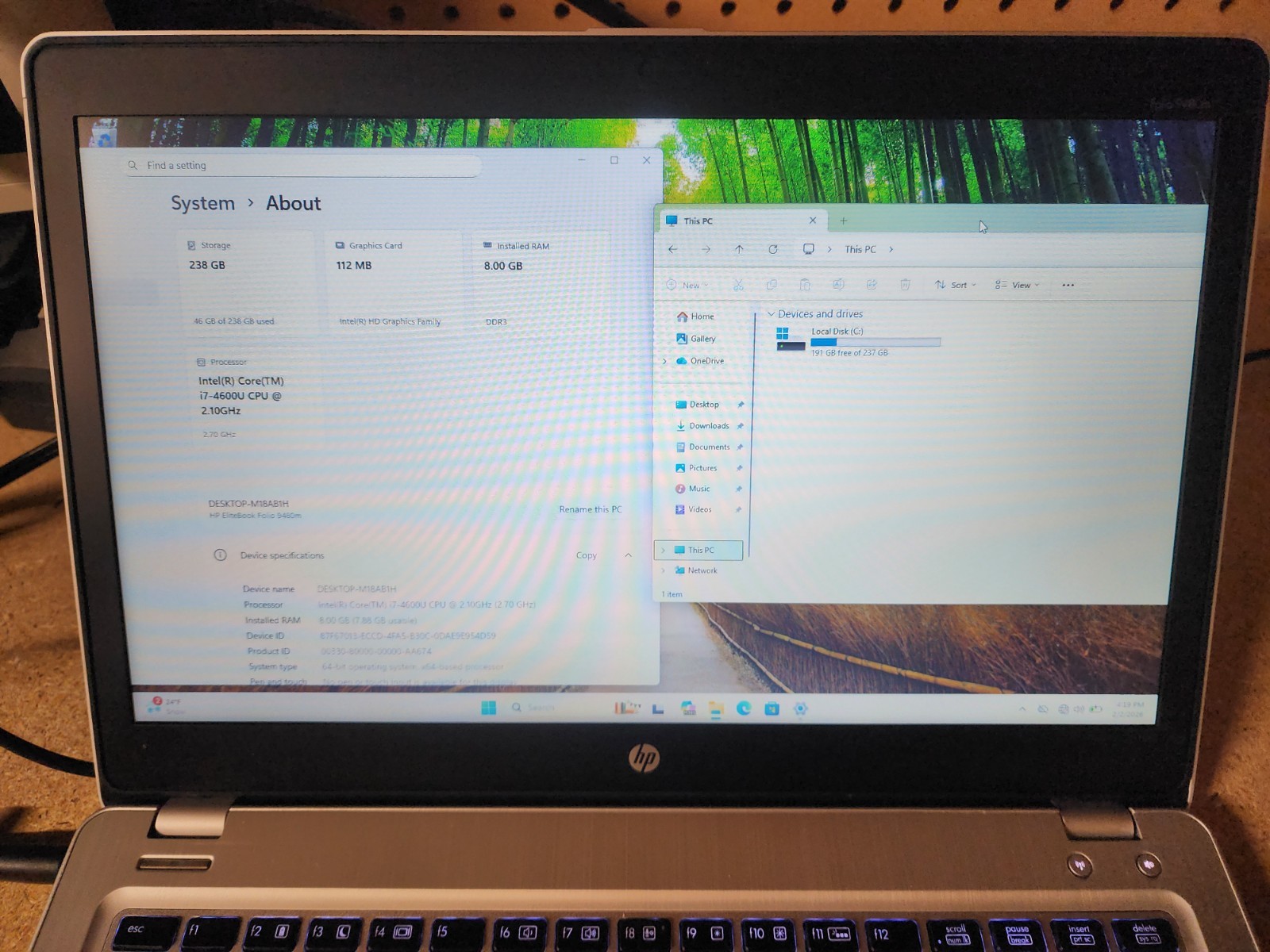 HP EliteBook Folio 9480m i7-4600U 2.1GHz 8GB RAM 256GB SSD Win 11 Pro #2