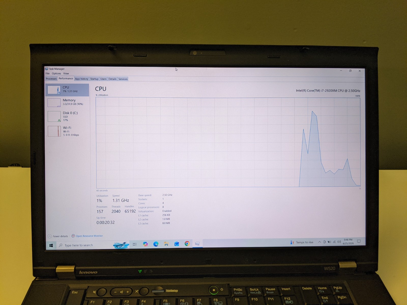 Lenovo ThinkPad W520 15.6” Laptop i7 Extreme 32GB RAM 250GB SSD Win 10 Pro