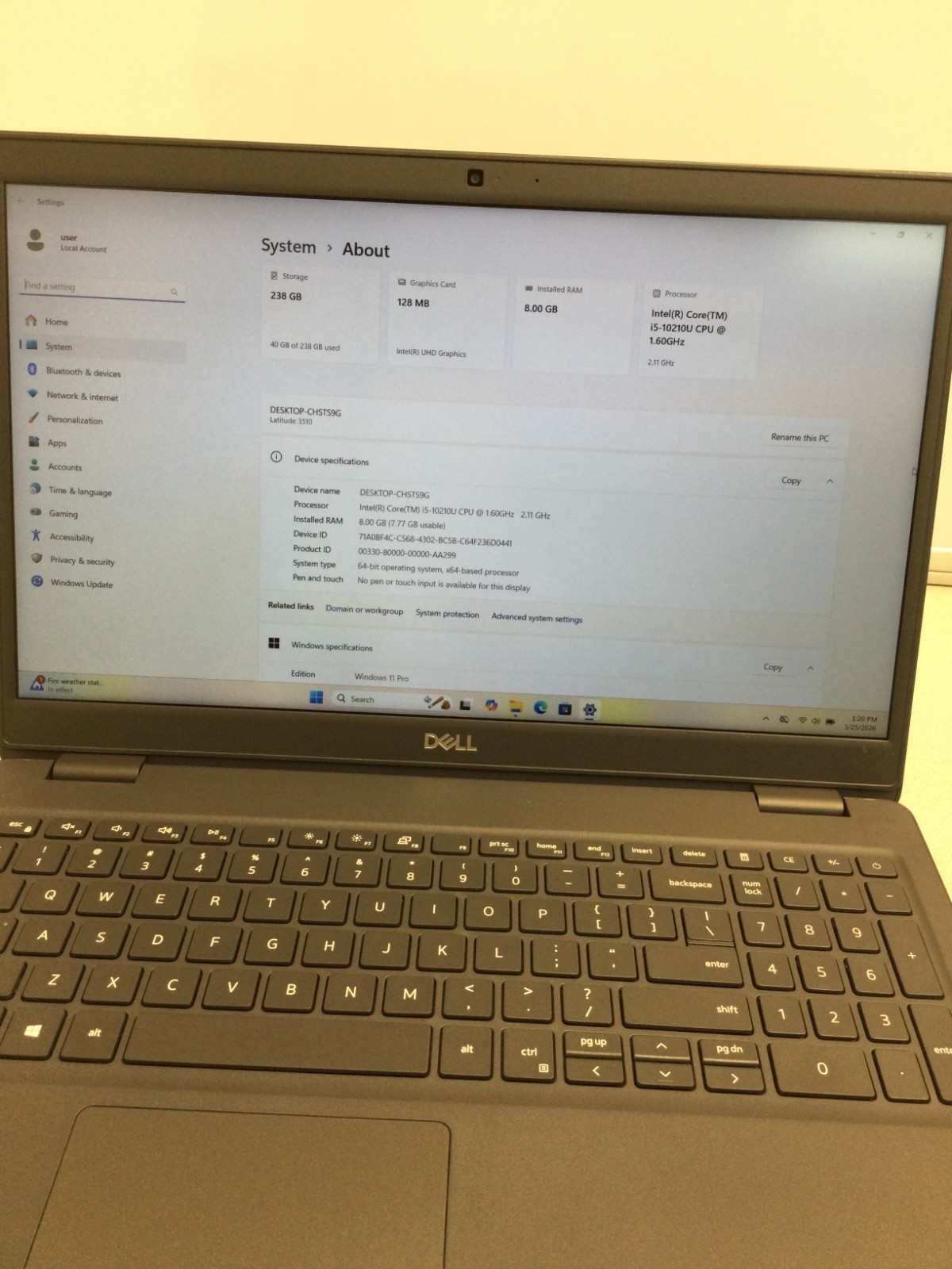 Dell Latitude 3510 15.6″ core i5-10210U 1.60GHz 8GB 256GB SSD WIN 11 PRO
