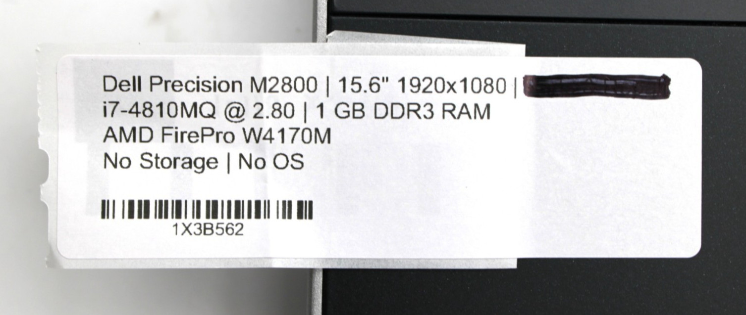 Dell Precision M2800 i7-4810MQ@2.8GHz 1GB RAM NO STORAGE OR OS *USED/TESTED*