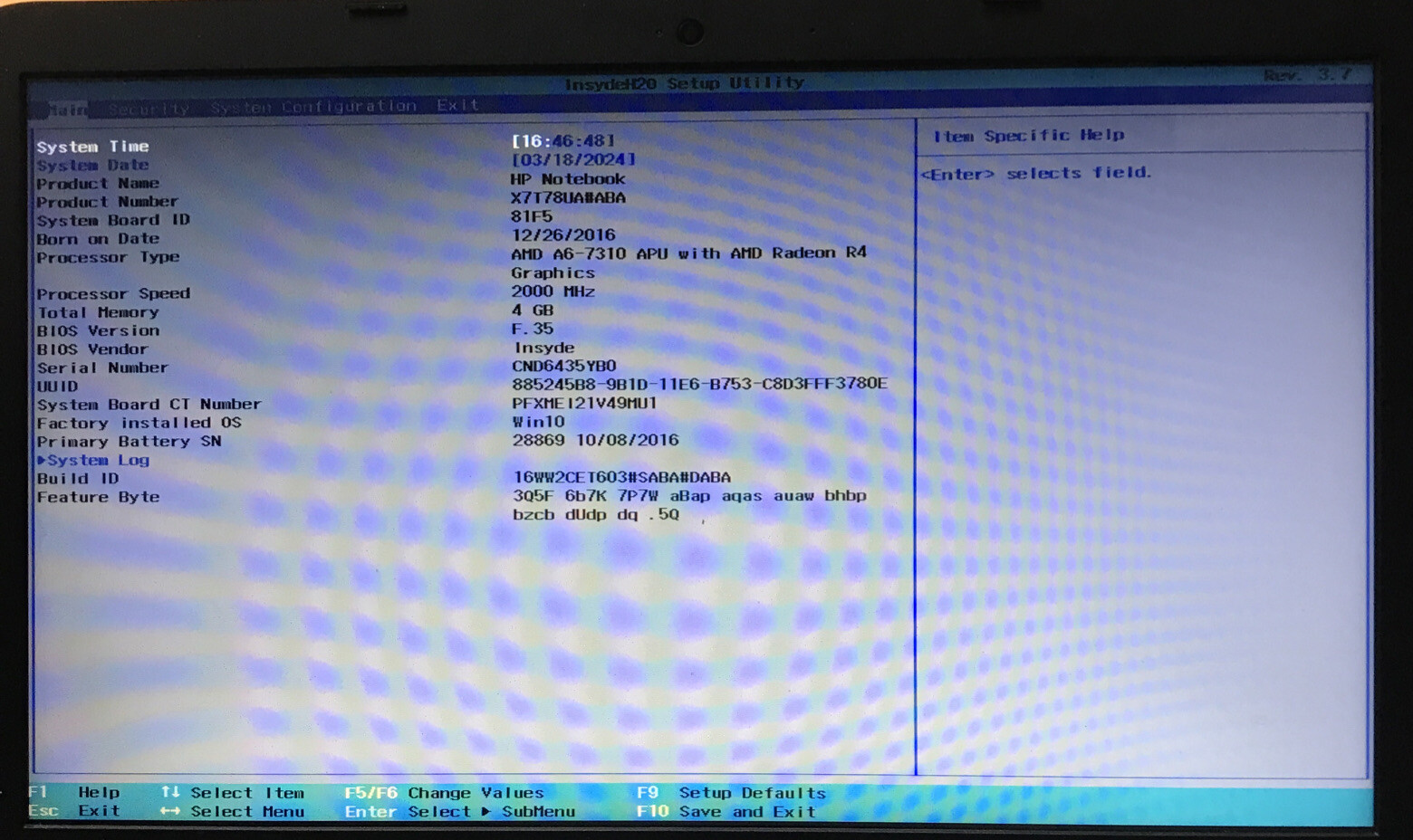HP 15 Pavilion AMD A6-7310 2.00GHz 4GB Ram No HDD Boot to BIOS