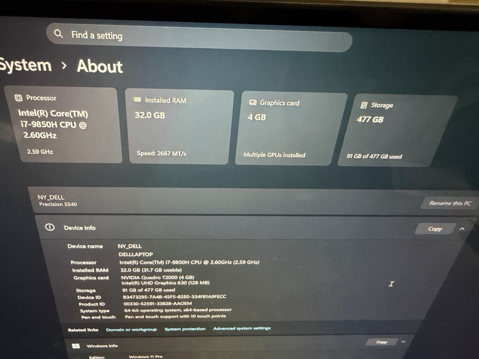 Dell Precision 5540 15.6″ i7-9850H 32GB RAM 512GB SSD Laptop Win11