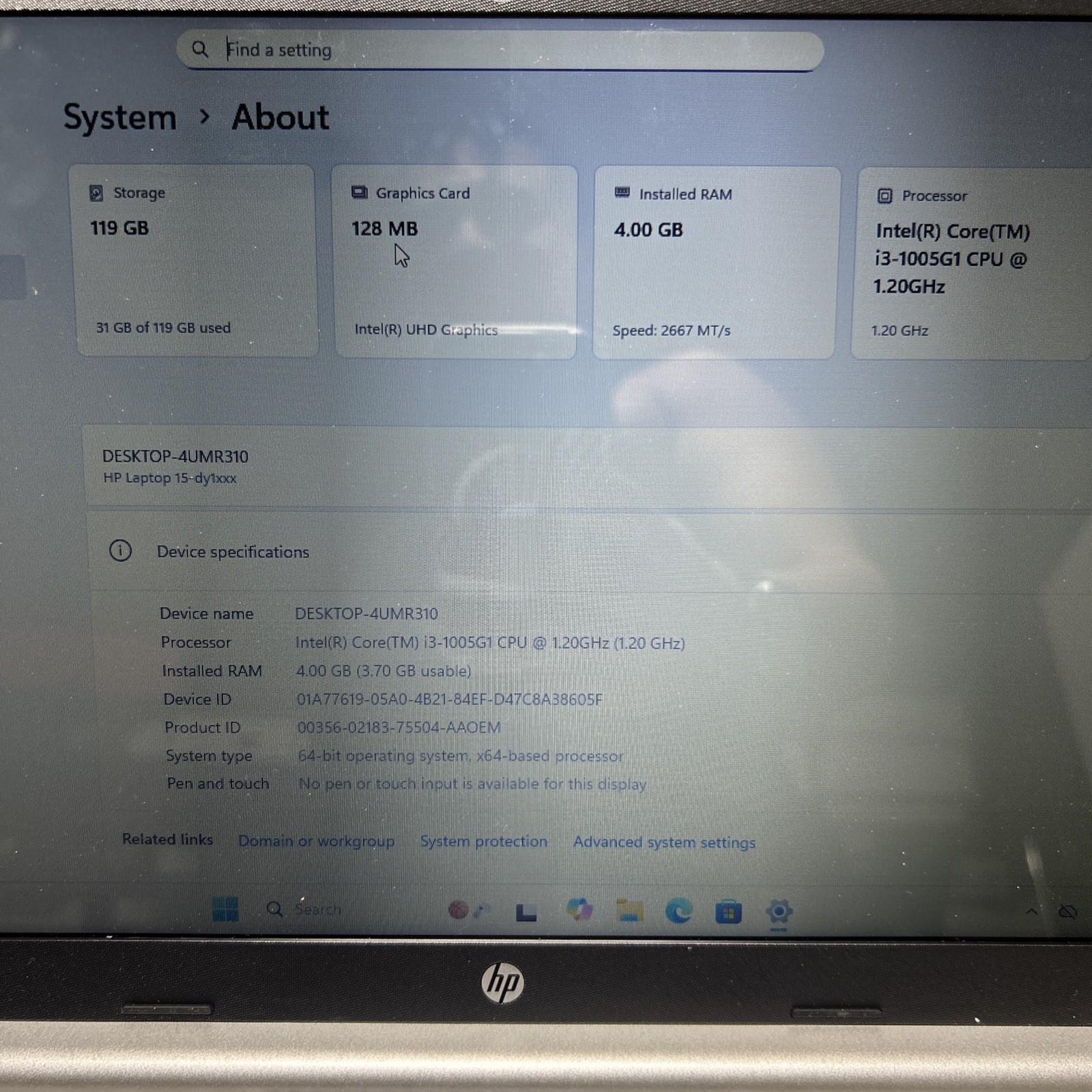 HP Laptop 15-DY1024WM 15.6″ i3-1005G1 1.20GHz 4GB RAM 128GB SSD