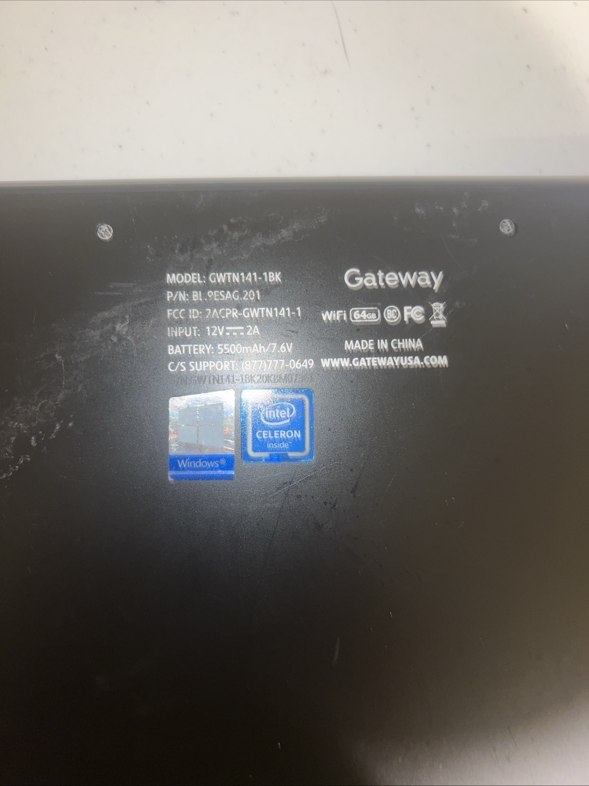 Gateway GWTN141-1BK 14.1” Laptop Intel Celeron For Parts or Repair