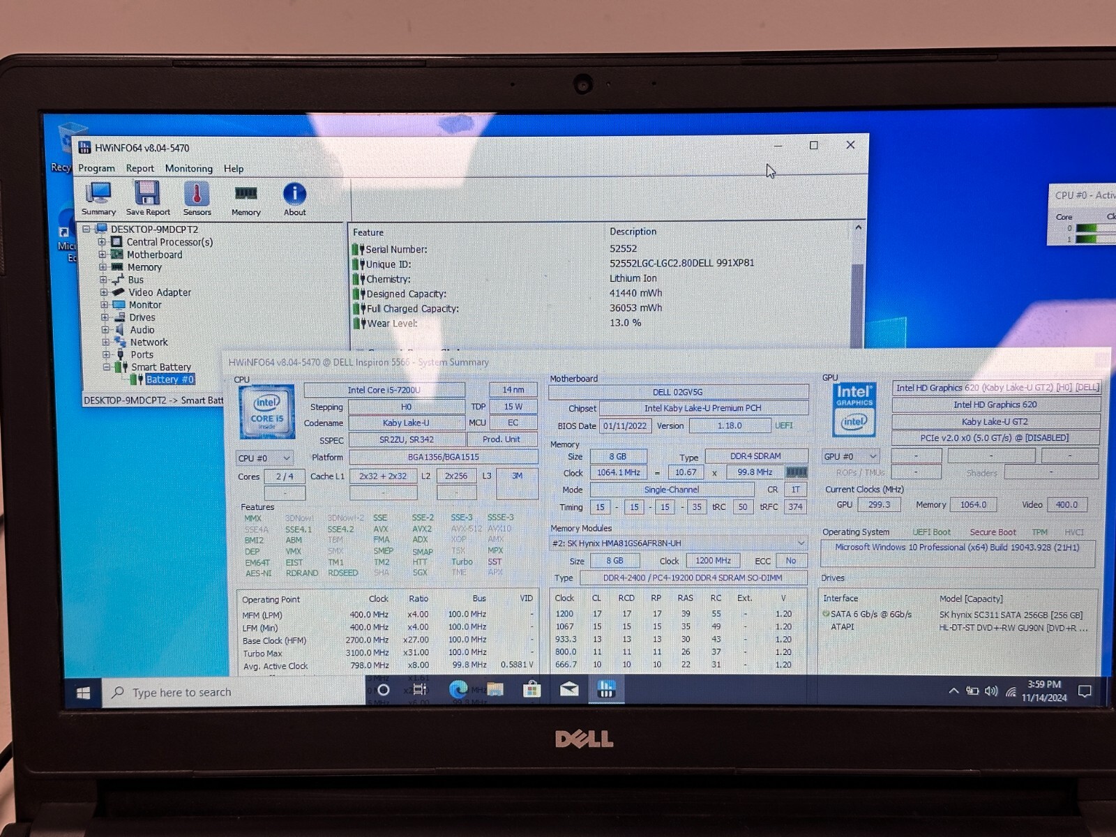 Dell Inspiron 5566 i5 7200 8GB RAM 256GB SSD NO AC #04