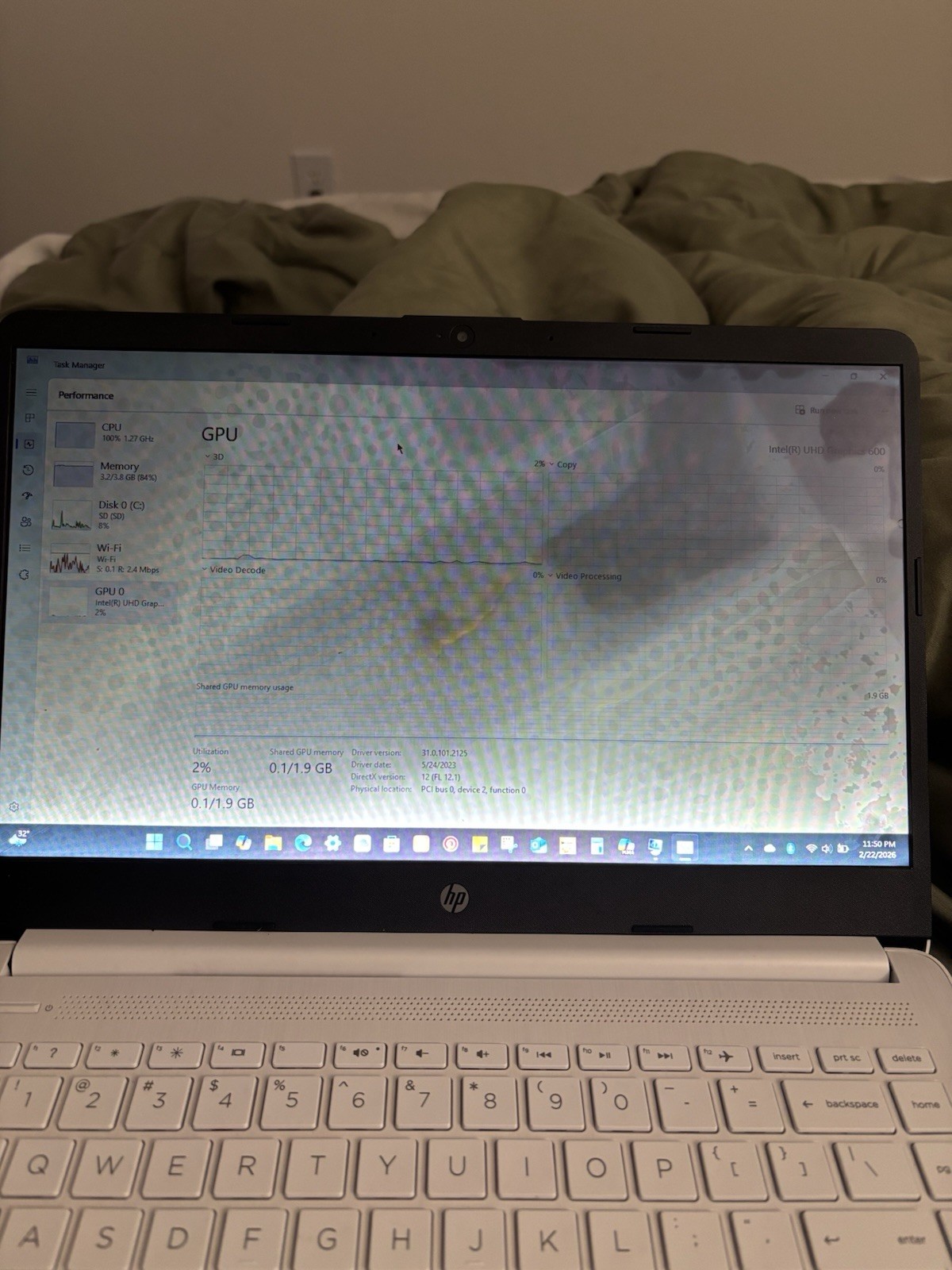 HP White Notebook Laptop Intel UHD Graphics 600 2.7GB RAM 1.27GHz