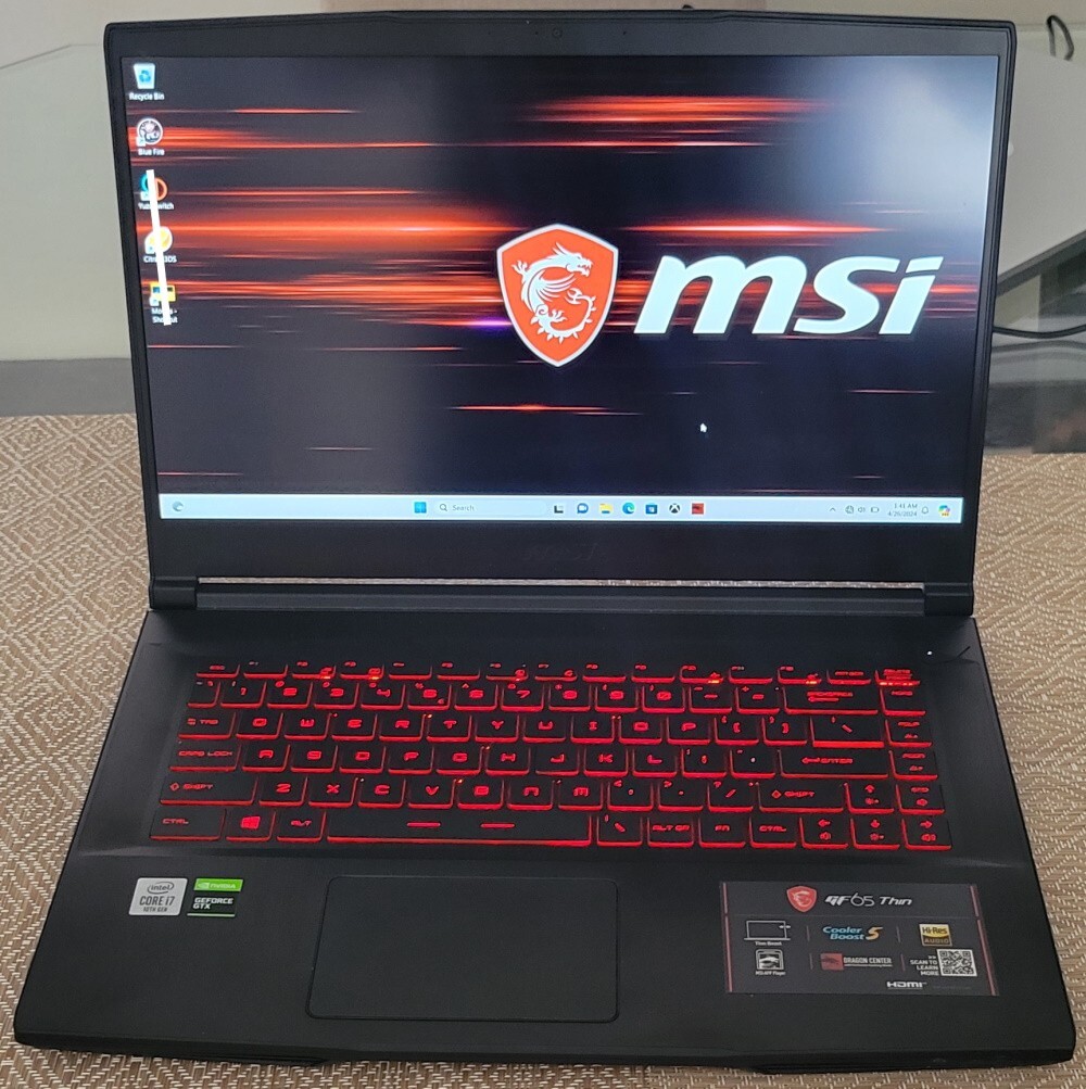 Gaming Laptop MSI GF65 Thin 15.6” Intel Core I7-10750H 512gb ram 16gb GTX1660TI