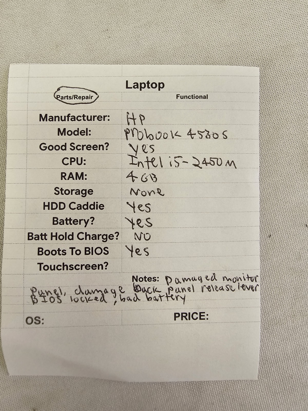 HP ProBook 4530s Laptop – i5-2450m – 4GB RAM – BIOS LOCKED – BAD BATTERY – READ