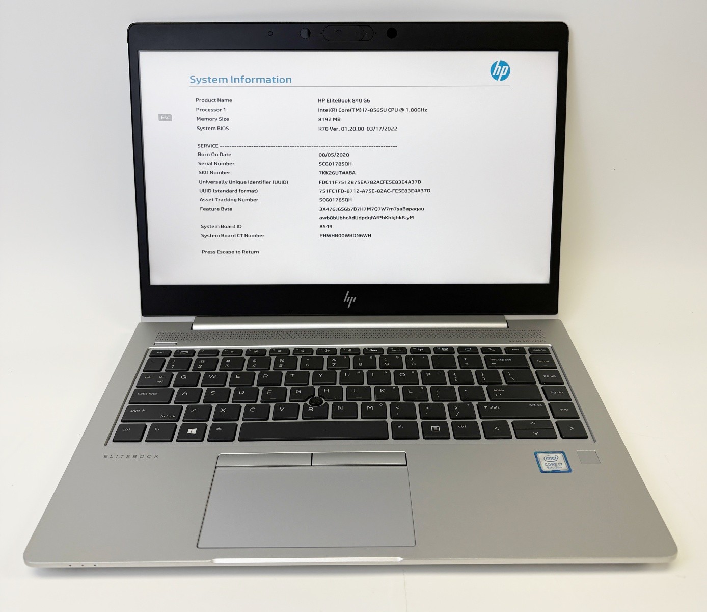 HP Elitebook 840 G6 14″ Laptop Core i7-8565U 1.80GHz 8GB RAM No SSD Bios Locked