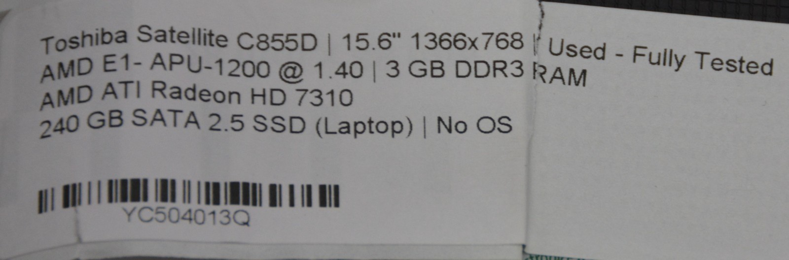 Toshiba Satellite C855D AMD E1-1200 NO OS/NO STORAGE/NO AC *PARTS/REPAIR/READ*