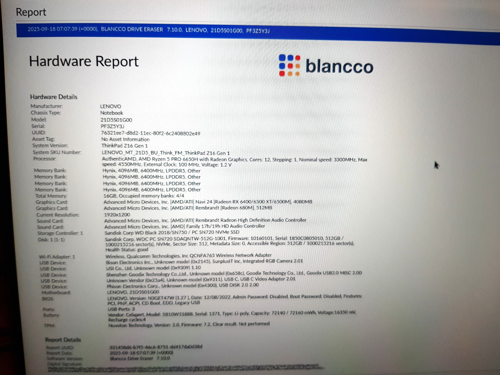 Lenovo ThinkPad Z16 Gen 1 Ryzen 5 PRO 6650H 3.30GHz 16GB RAM 512GB NVMe C4*16