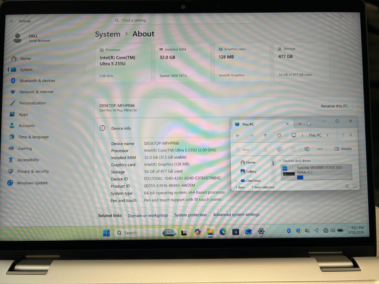 LAPTOP DELL Pro 14 Plus 2-in-1 PB14250 Touchscreen Ultra 5 235U 32GB RAM 512GB
