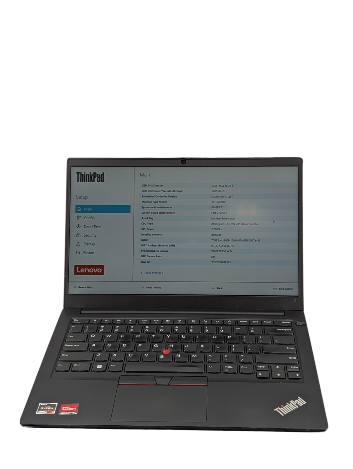 Lenovo ThinkPad E14 Gen 4 AMD Ryzen 7 5825U 8GB RAM 256GB SSD Grade D