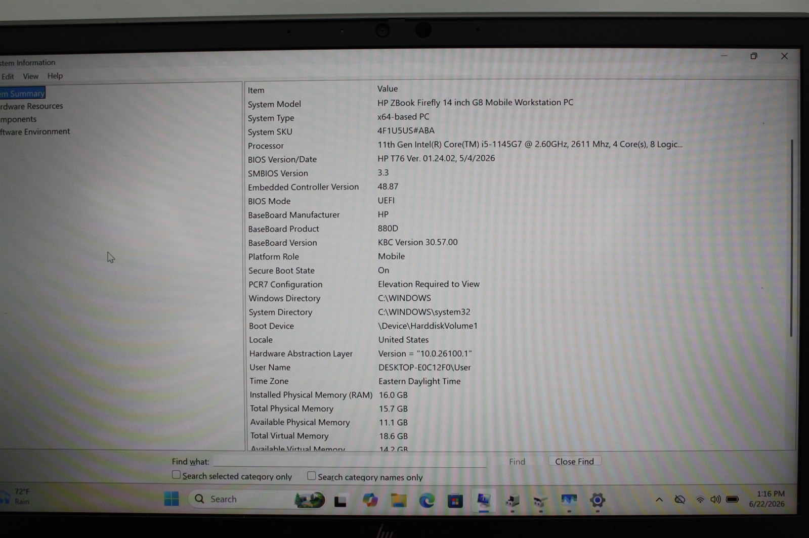 14″HP ZBook Firefly G8 Laptop i5-1145G7 2.60GHz RAM 16GB NVMe 256GB/Charger inc