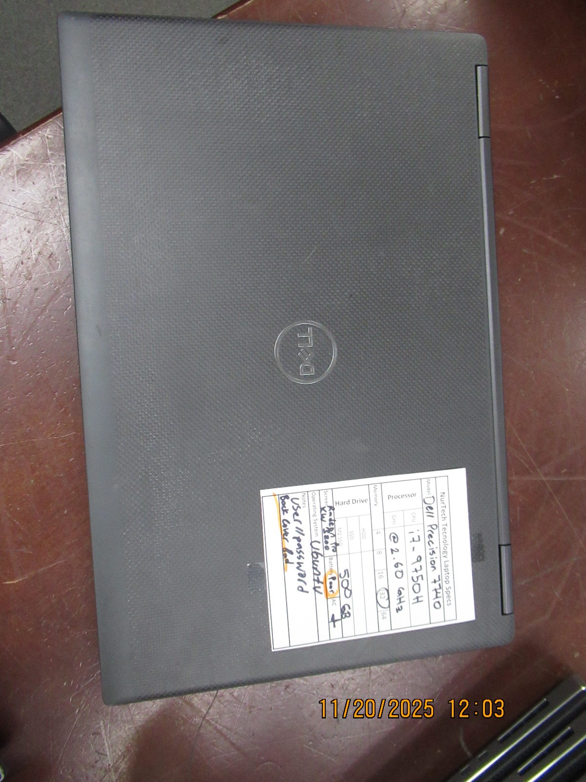 Dell Precision 7740 17.3″ 2.60GHz i7-9750H 32GB 500GB M2SSD WX 3200 Laptop w/ AC