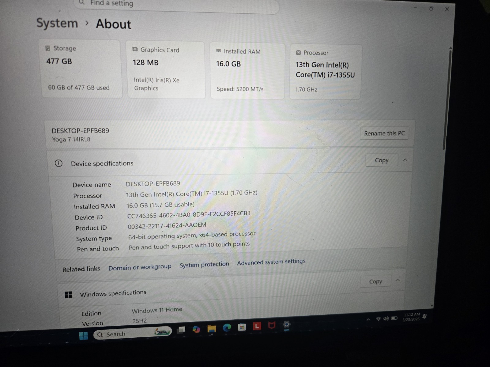 Lenovo Yaga 7i 15.6 Intel I7 16GB RAM
