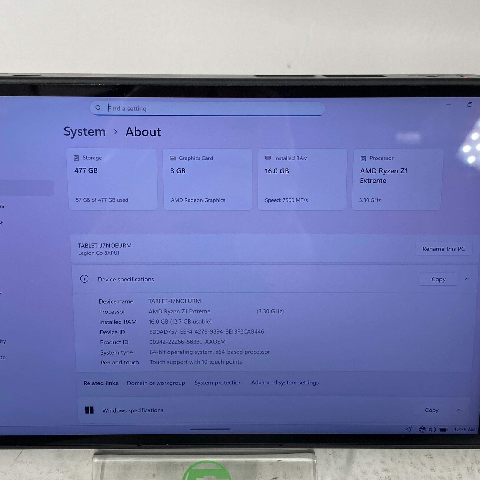 Lenovo Legion Go 8.8″ AMD Ryzen Z1 Extreme 16GB RAM 512GB Shadow Black 83E1001YU