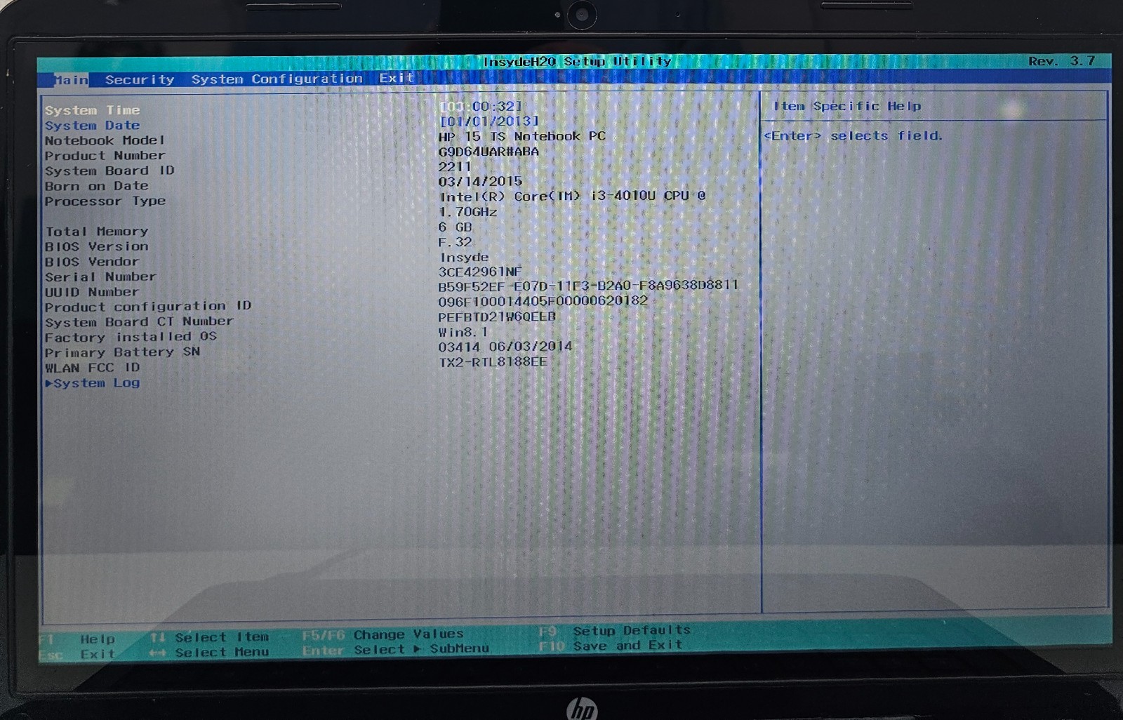 HP 15 TS 15-r053cl Laptop Intel Core i3-4010U 6GB Ram NO HD/OS (FL)