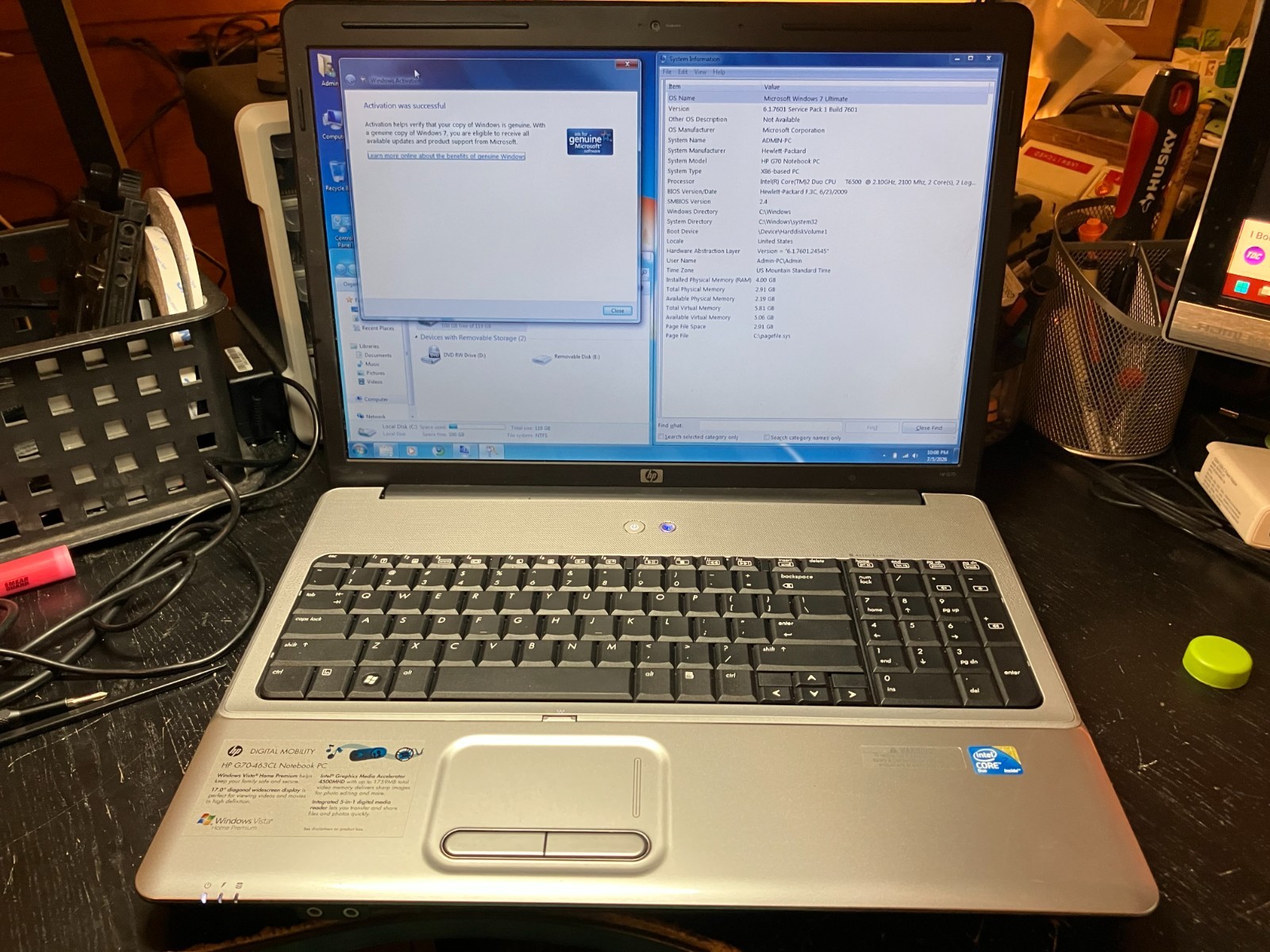 HP G70 Vintage Laptop Core 2 Duo 2.1GHz 4GB RAM 120GB SSD Win 7 Wifi Webcam