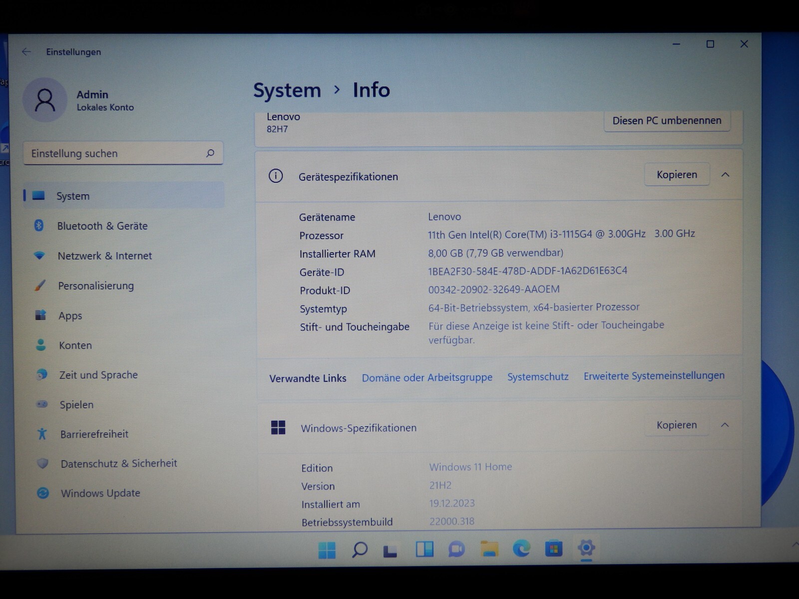 Lenovo IdeaPad 3 14ITL6, Intel i3-1115G4, 8GB Ram, 256GB SSD, 14″ FHD, Intel UHD