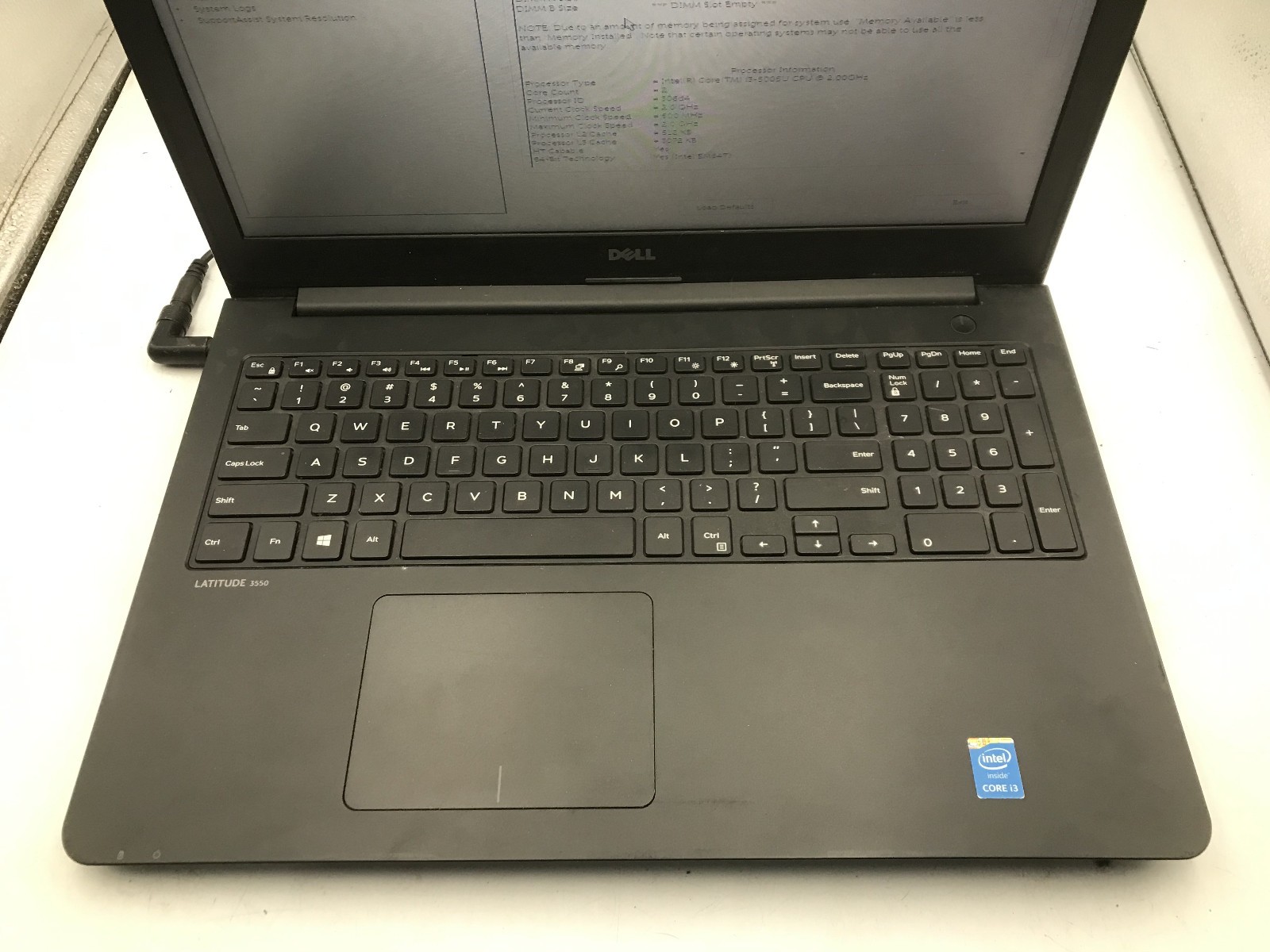 DELL LATITUDE 3550 – BOOTS TO BIOS – INTEL I3 6005U – NO RAM – READ DESCRIP – BB