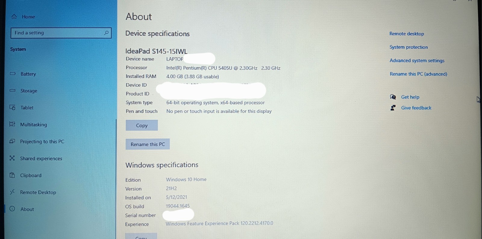 Lenovo IdeaPad S145 15.6 Inch LAPTOP Intel Pentium 5405U 500 GB HDD 4 GB RAM