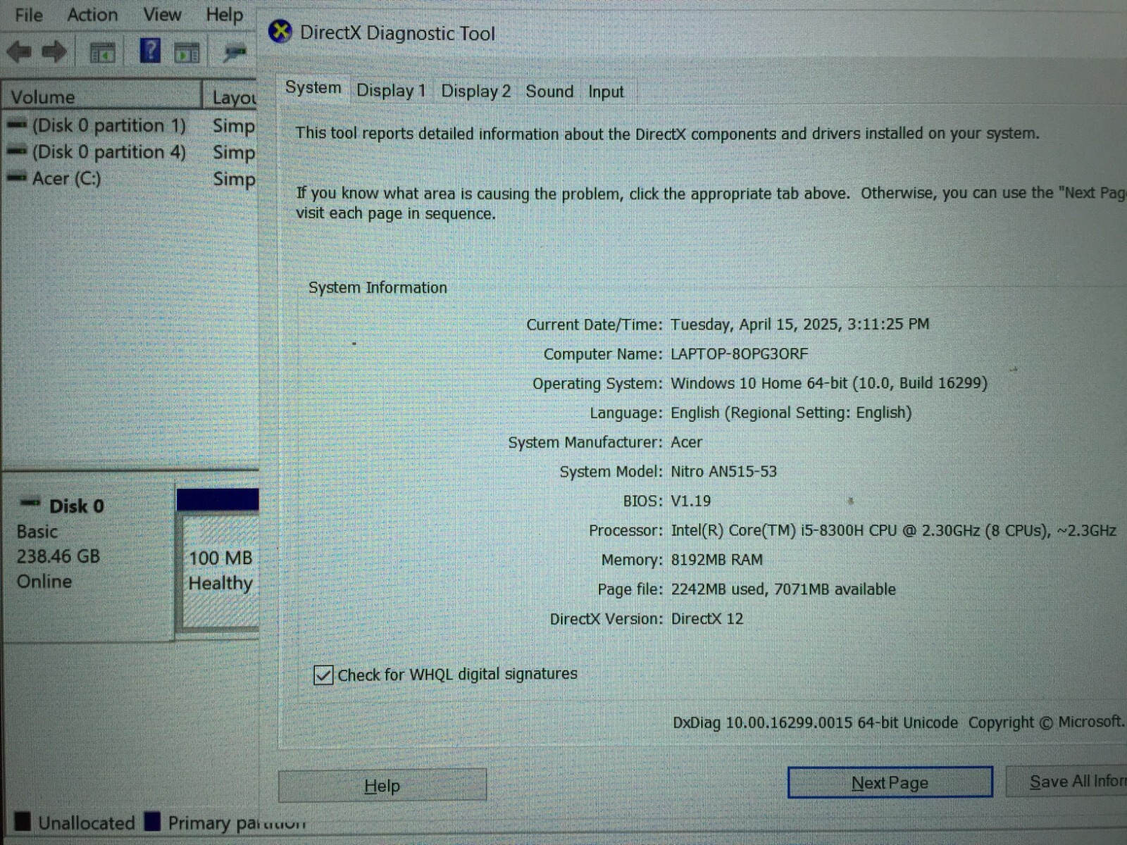 *Bad Battery*Acer Nitro 5 AN515-53-55G9 15.6″ Game/i5-8300H/8G/256GB SSD/GTX1050