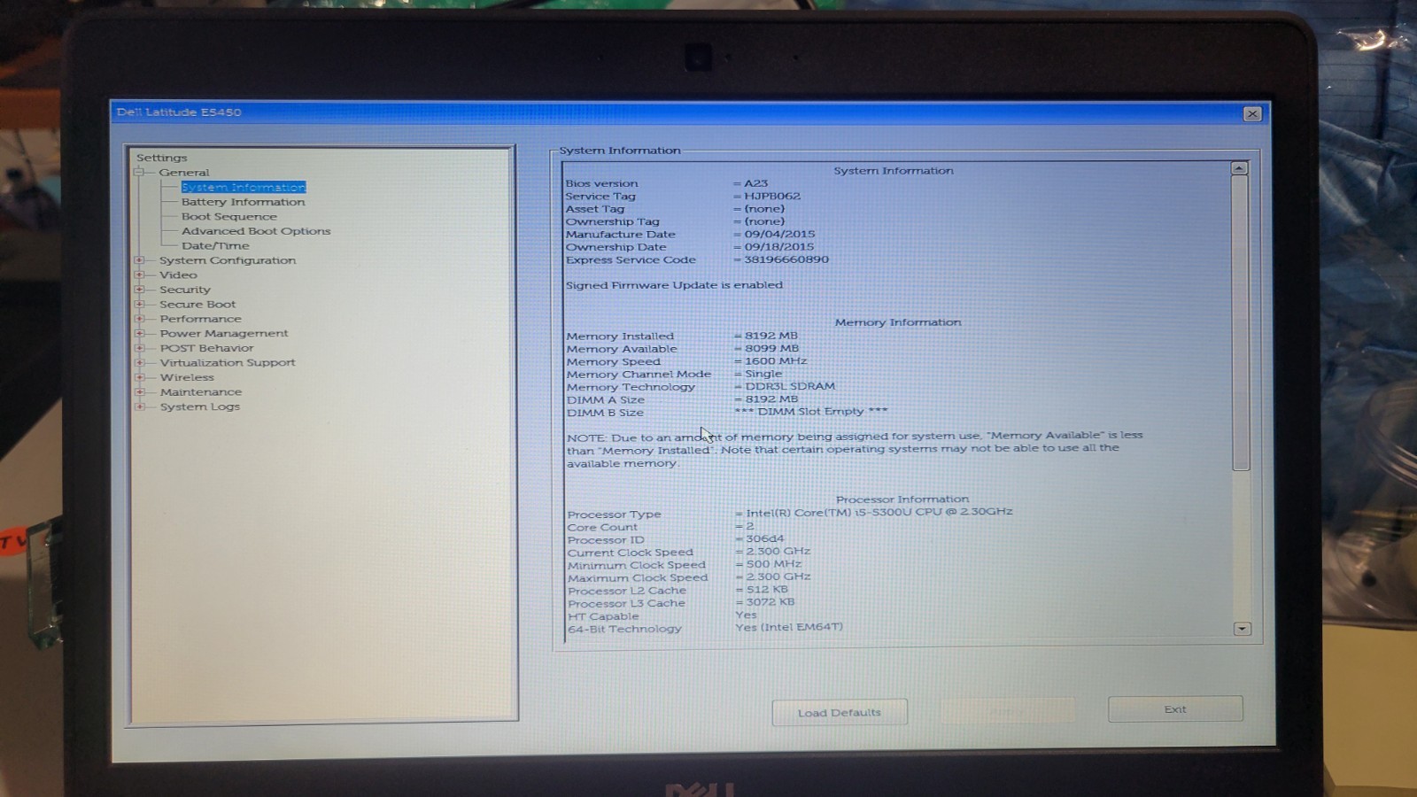 Dell Latitude E5450 (No HDD, Intel Core i5-5300U, 2.30 GHz, 8GB RAM,…