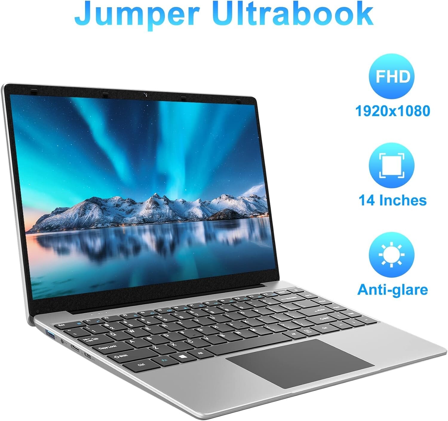 Jumper Windows 11 Laptop, 14” FHD IPS Display, 256GB SSD 12GB RAM Intel N4100