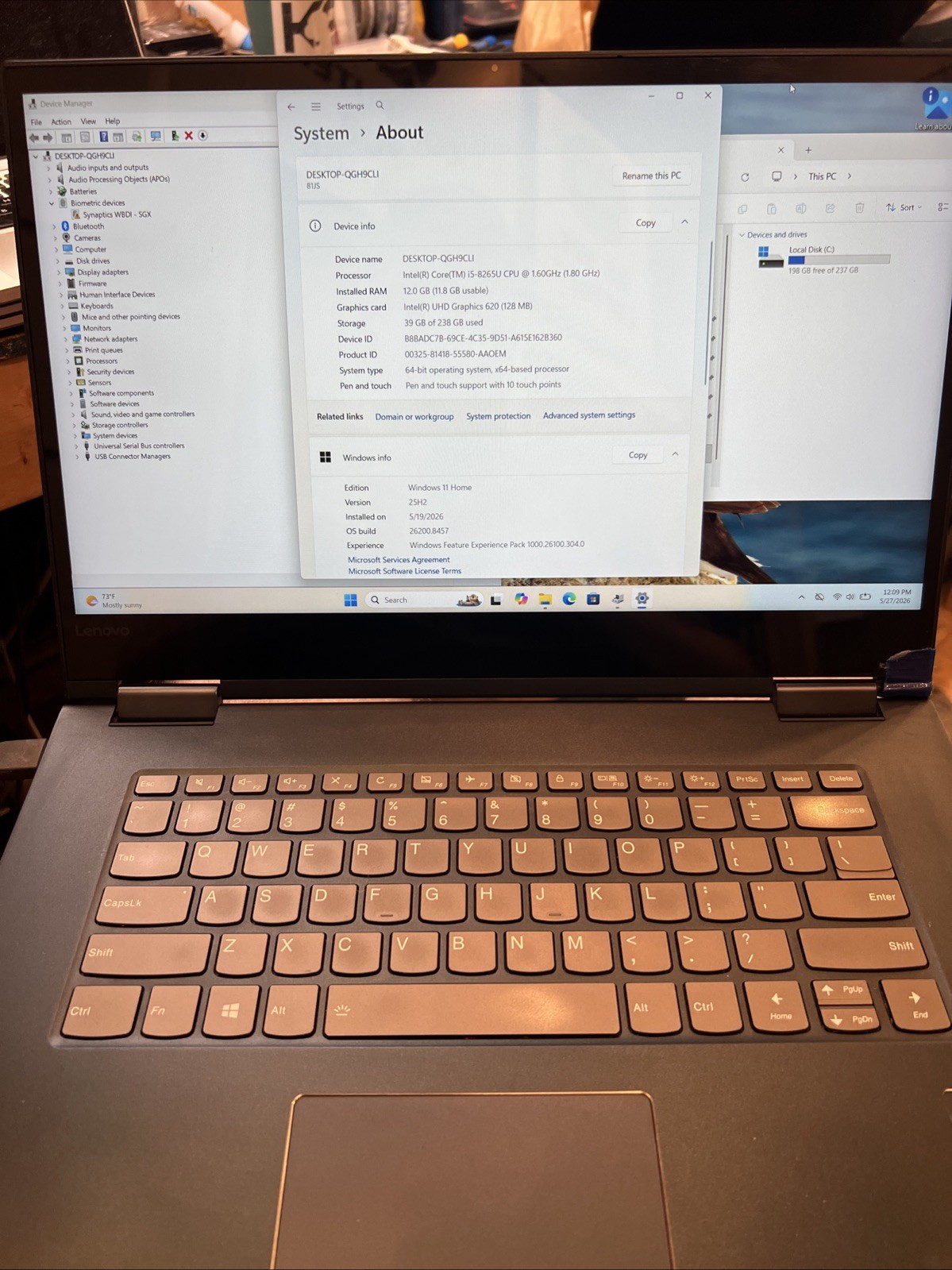 LENOVO YOGA 730-15IWL i5-8265U @ 1.60 GHz, 12GB RAM, 256 SSD, Parts Not Working