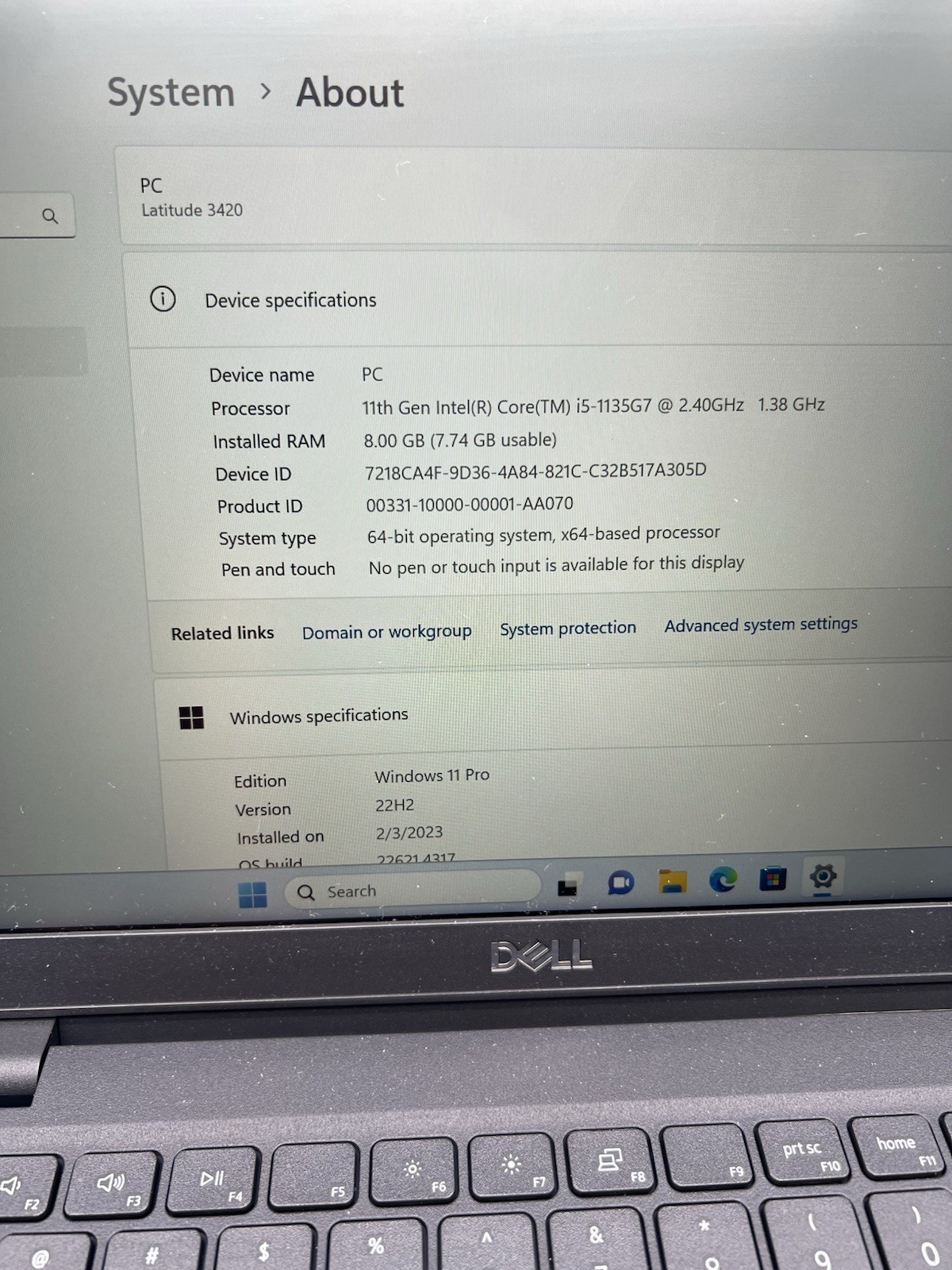 Dell Latitude 3420 14” Laptop i5-1135G7 8GB RAM 256GB SSD Windows 11 Pro