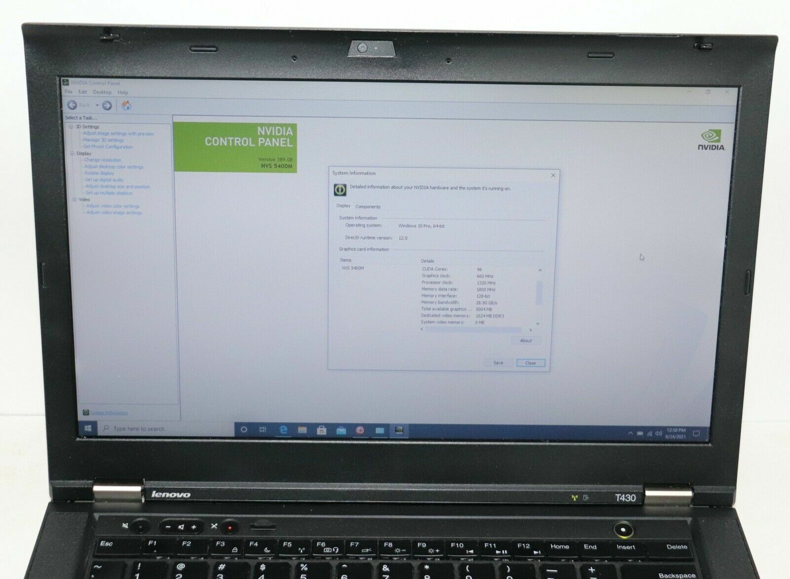 Thinkpad T430 i5-3360M 8GB 240GB SSD WebCam 1600×900 NVS 5400M Win10 Office 2019