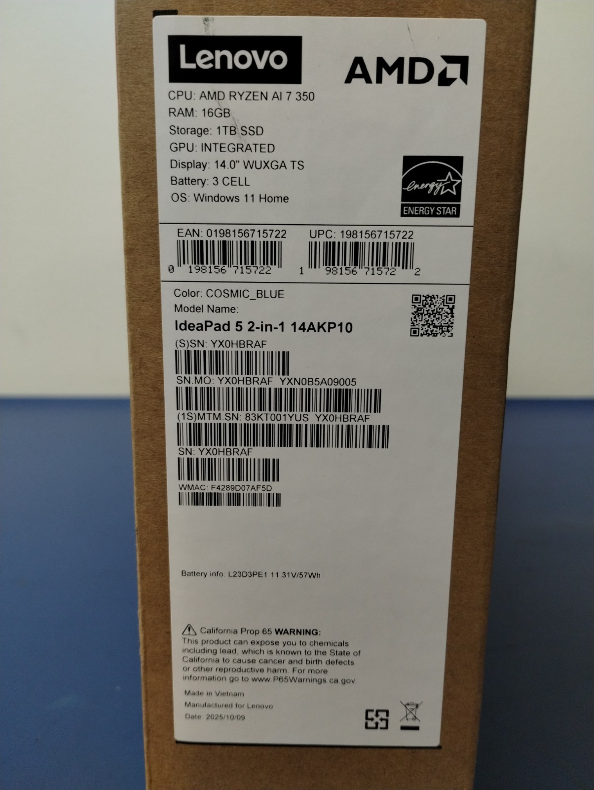 LENOVO IdeaPad 5 2-in-1 14AKP10, AMD Ryzen AI 7 350, 16 GB RAM, 1 TB NVMe SSD