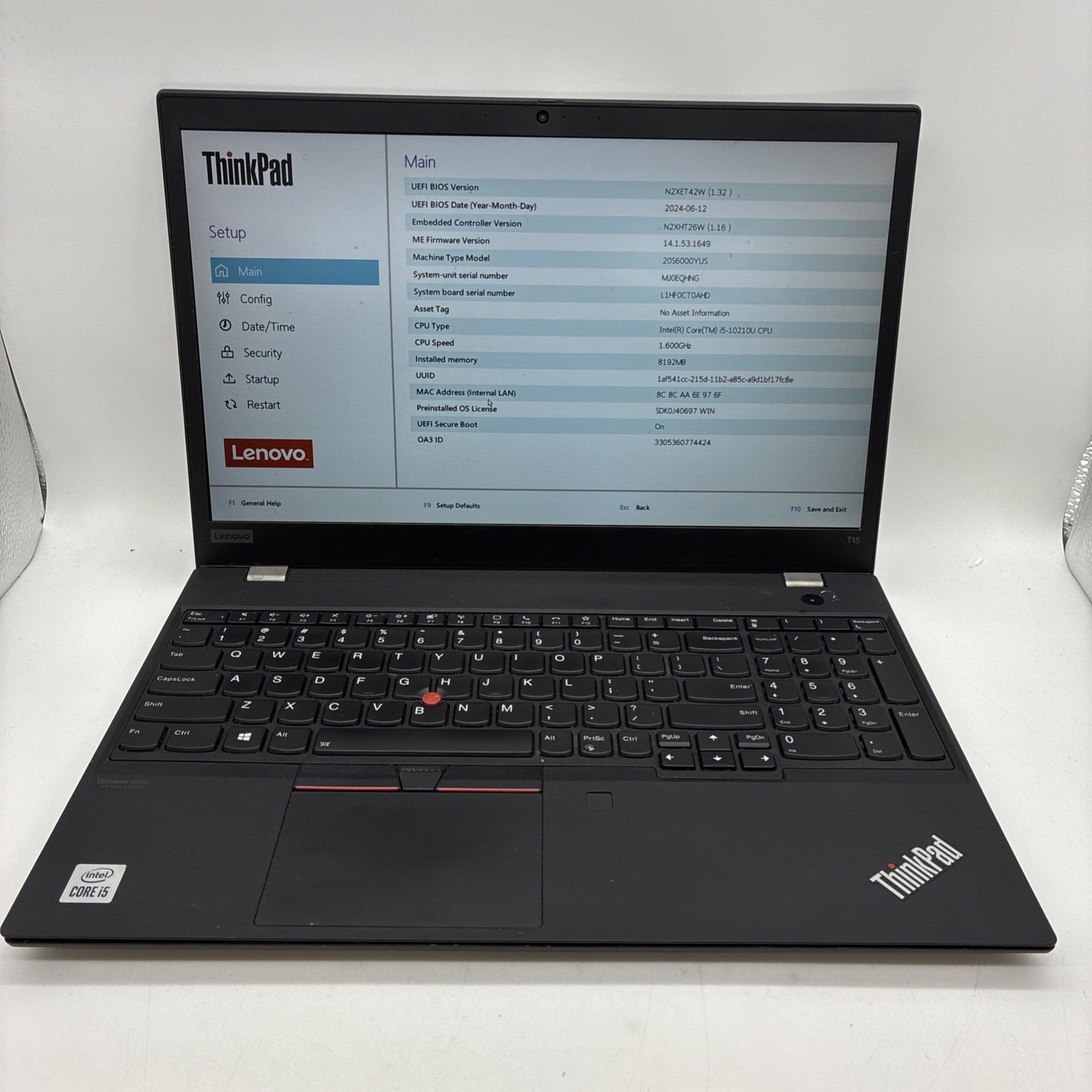 Lenovo ThinkPad T15 Gen 1 FHD i5-10310U 1.60GHz 8GB RAM, NO SSD – READ! – (L23)