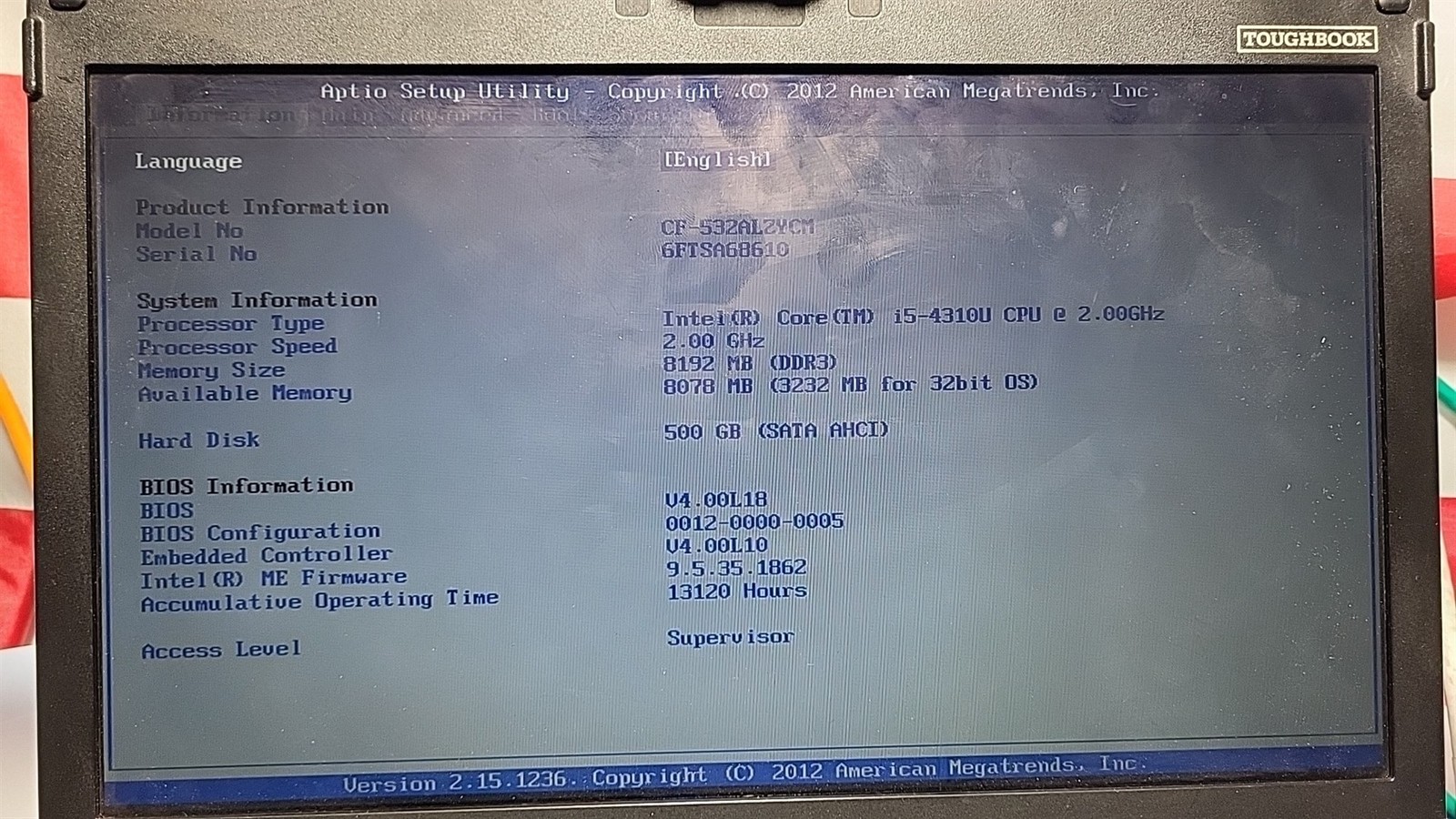 Screen Film Panasonic ToughBook CF-53 Laptop Intel i5-4310U 2GHz 8GB 500GB