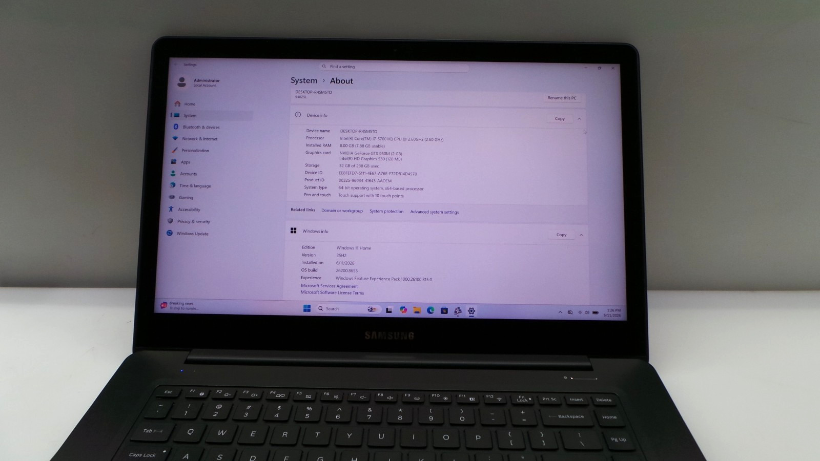 Samsung Notebook NP940Z5L | 15.6″ | i7-6700HQ | 8GB 256GB SSD | Touchscreen