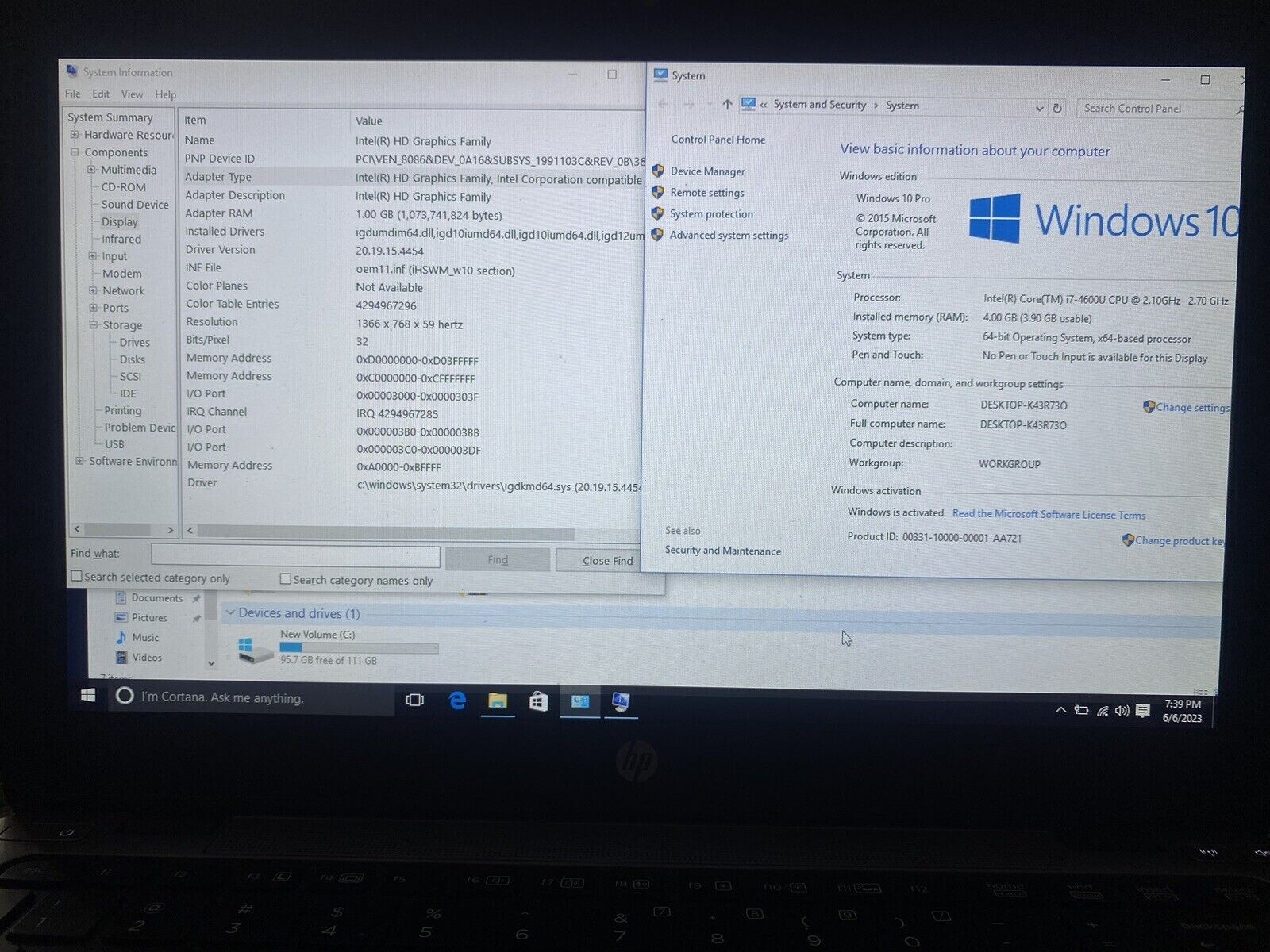 HP Laptop EliteBook 820 G1 12.5″ i7-4600U 2.10GHz 4GB RAM 120GB SSD Win 10 Pro