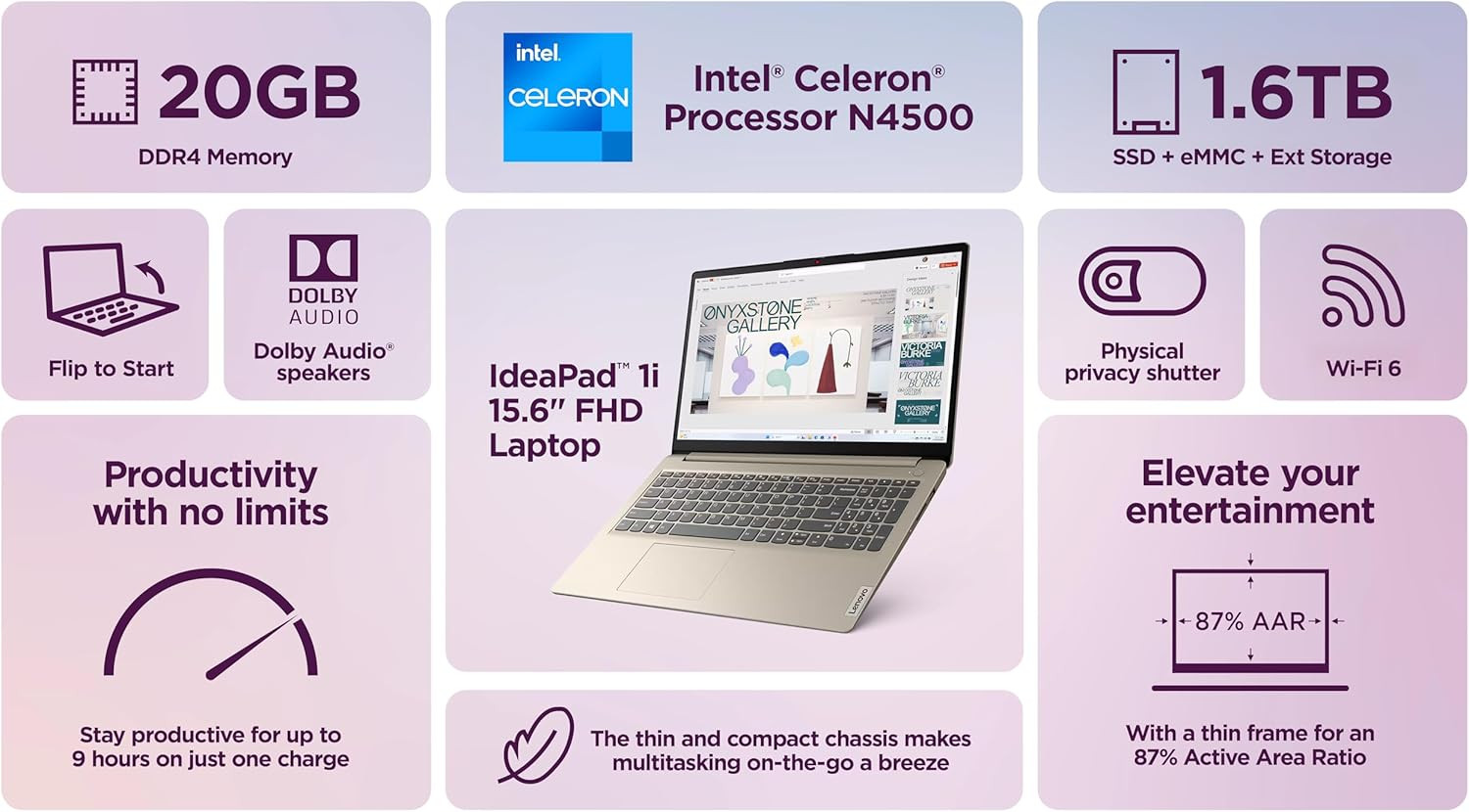 Ideapad Laptop Computer 2025, 15.6″ Display, 20GB RAM, 1.6TB Storage (1TB SSD +
