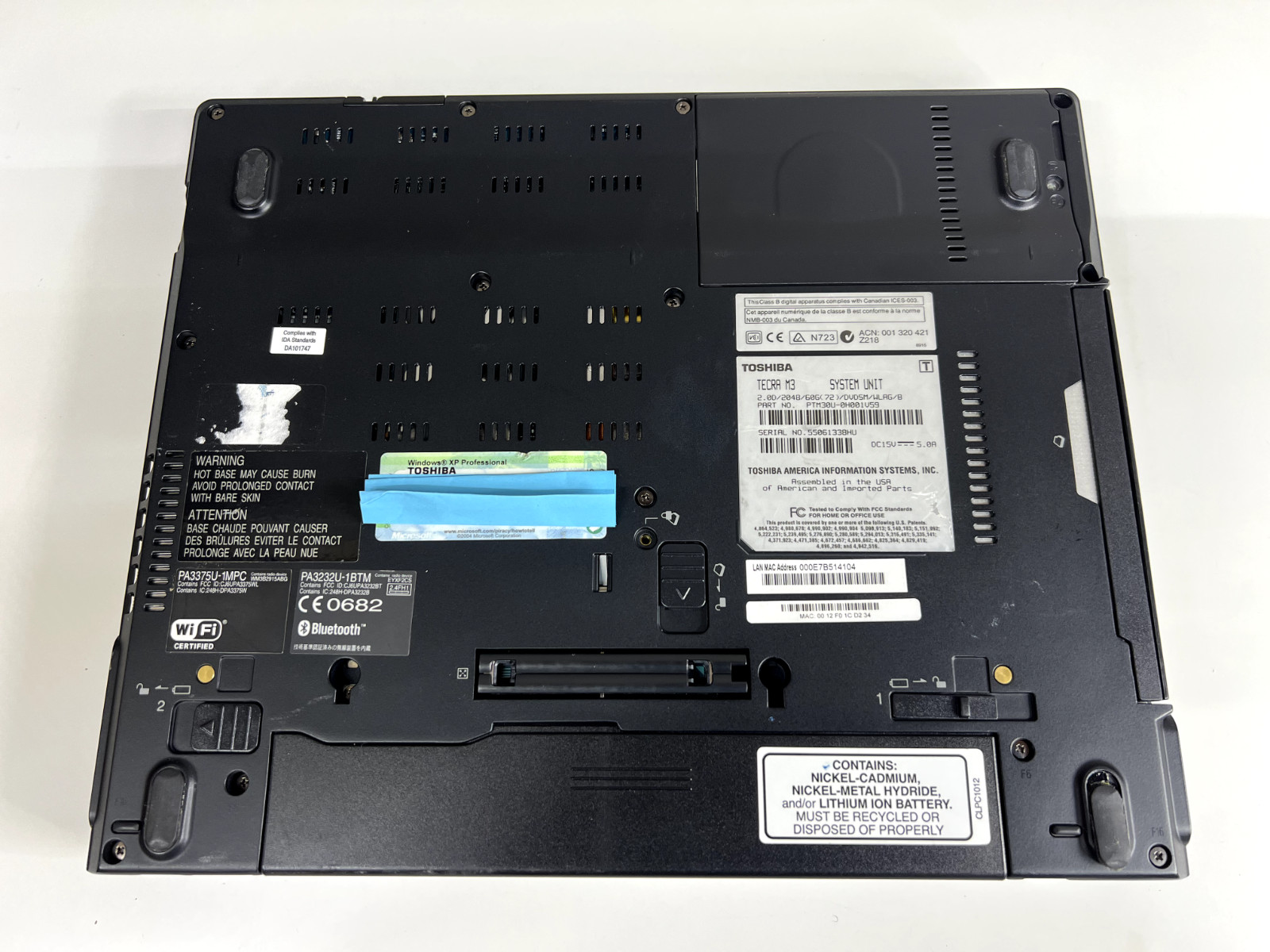 Toshiba Tecra M3 Notebook – Receives Power, No Display/No Boot – No Hard Drive