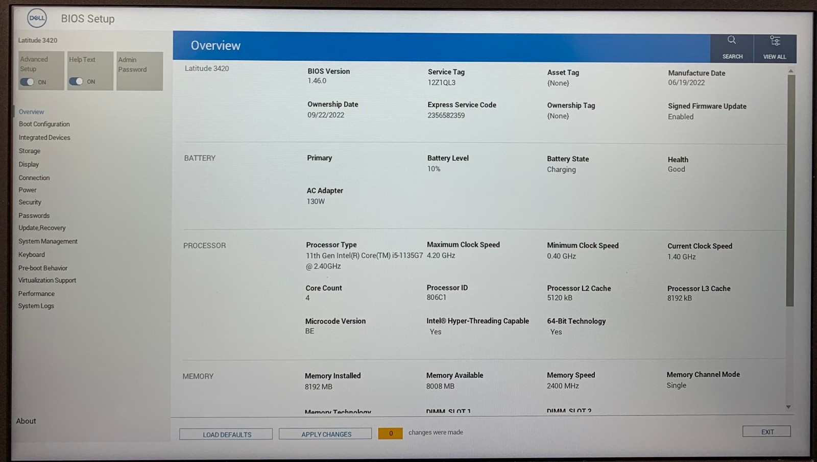 Dell Latitude 3420 14″ Laptop i5-1135G7, No RAM/Storage, Boots to BIOS
