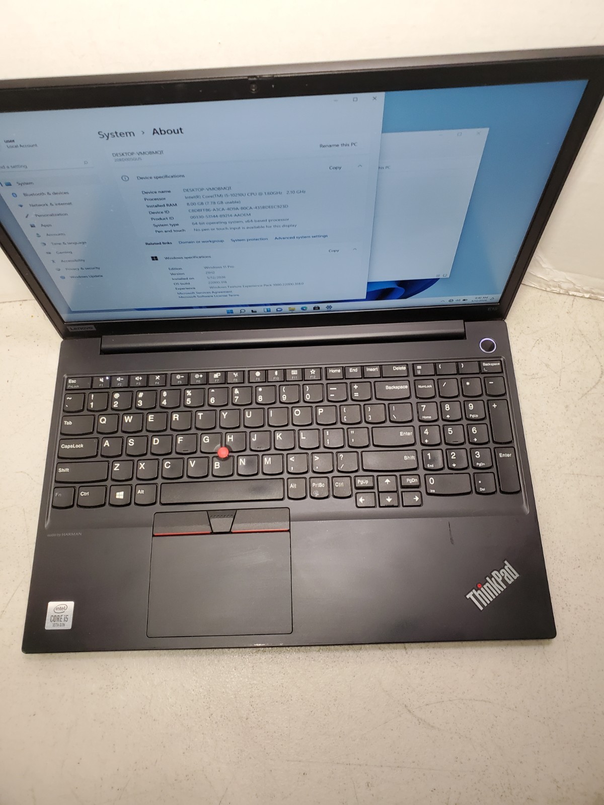 Lenovo ThinkPad E15 15.6″ Laptop i5-10210u 8GB RAM 256GB SSD Win11 #69