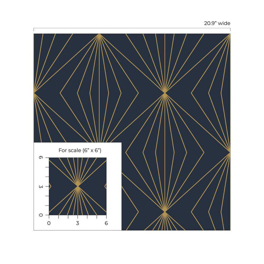 57.5 Sq. Ft. Dark Blue & Metallic Gold Gem Geometric Pre-Pasted Paper Wallpaper